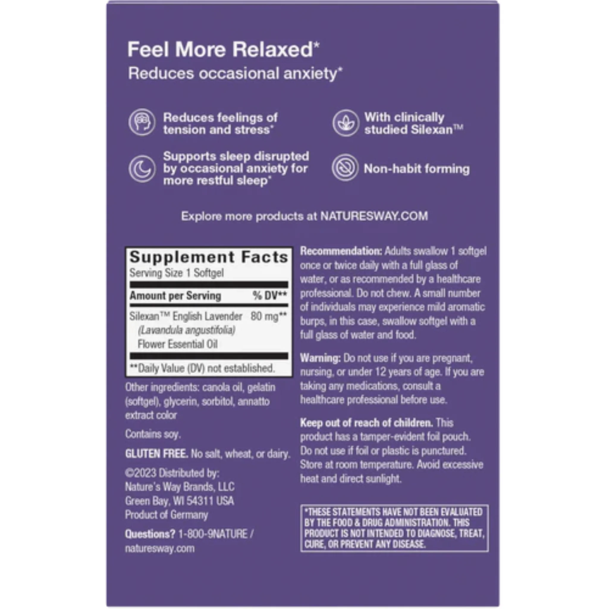 Nature's Way CalmAid with Silexa Lavender Oil, Stress and Anxiety Support, 30 Softgels - Image 2