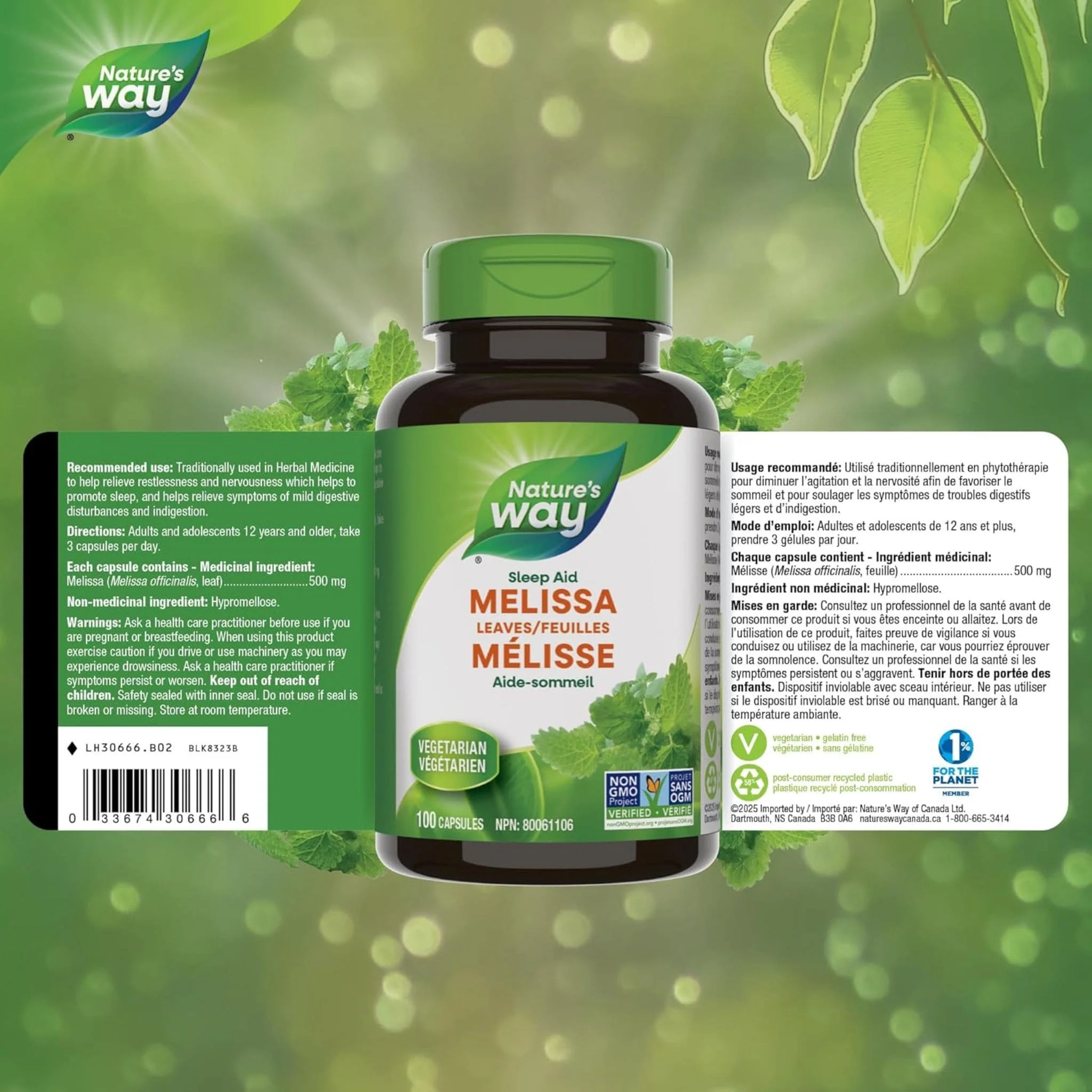 Nature's Way Melissa Leaves 500mg, Lemon Balm, 100 Vegetable Capsules - Image 2