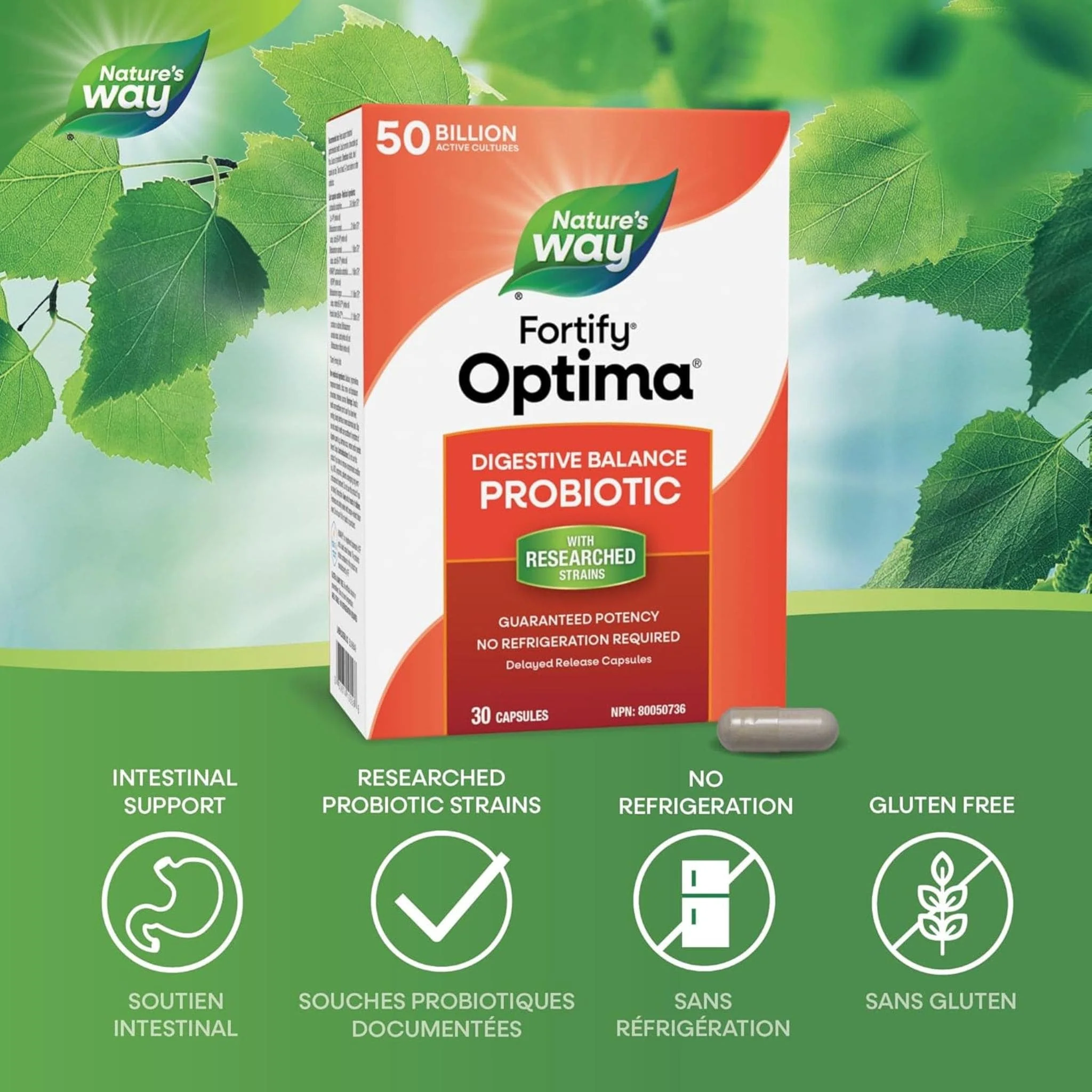 Nature's Way Primadophilus Optima, Digestive Balance, 50 Billion Active HDS Probiotics, 30 VCapsules CLEARANCE 50% Off Exp 6/26 Final Sale - Image 2