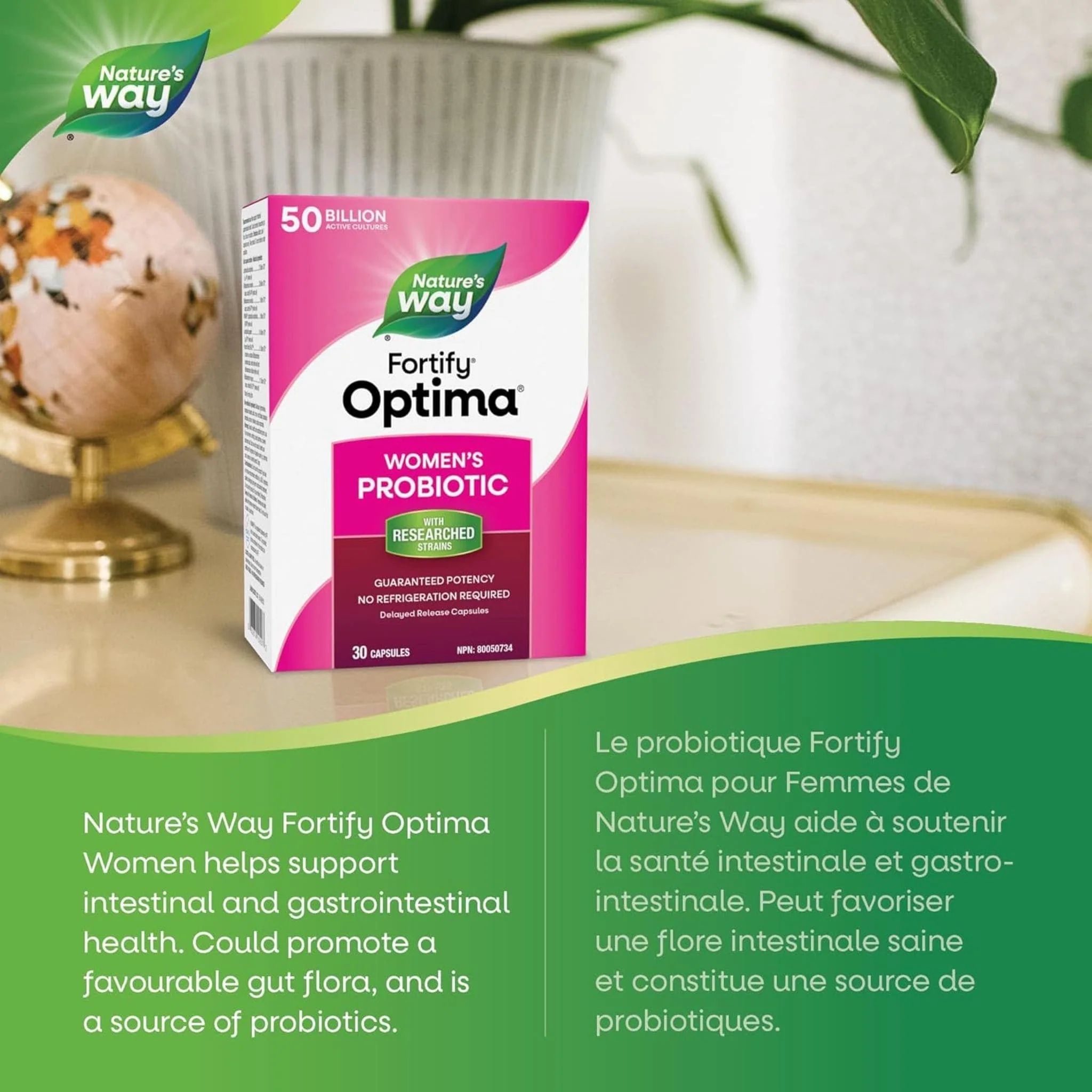 Nature's Way Optima, Women's, 50 Billion Active Shelf Stable Probiotics (Dairy and Gluten Free), 30 VCapsules CLEARANCE 50% Off Exp 11/26 Final Sale - Image 3