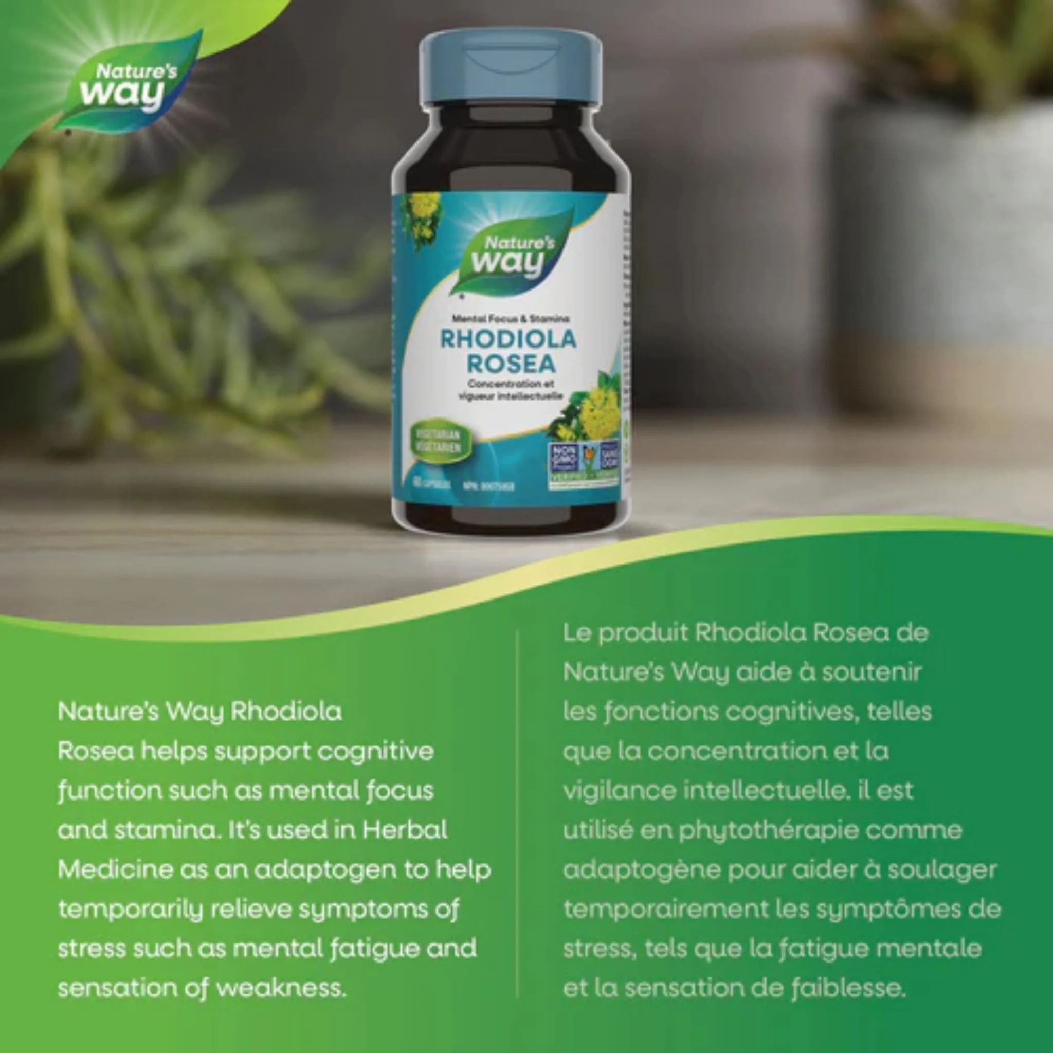 Nature's Way Rhodiola Rosea 250mg Standardized Extract, Root Extract 3% Rosavins and 1% Salidroside, 60 Vegetable capsules - Image 3