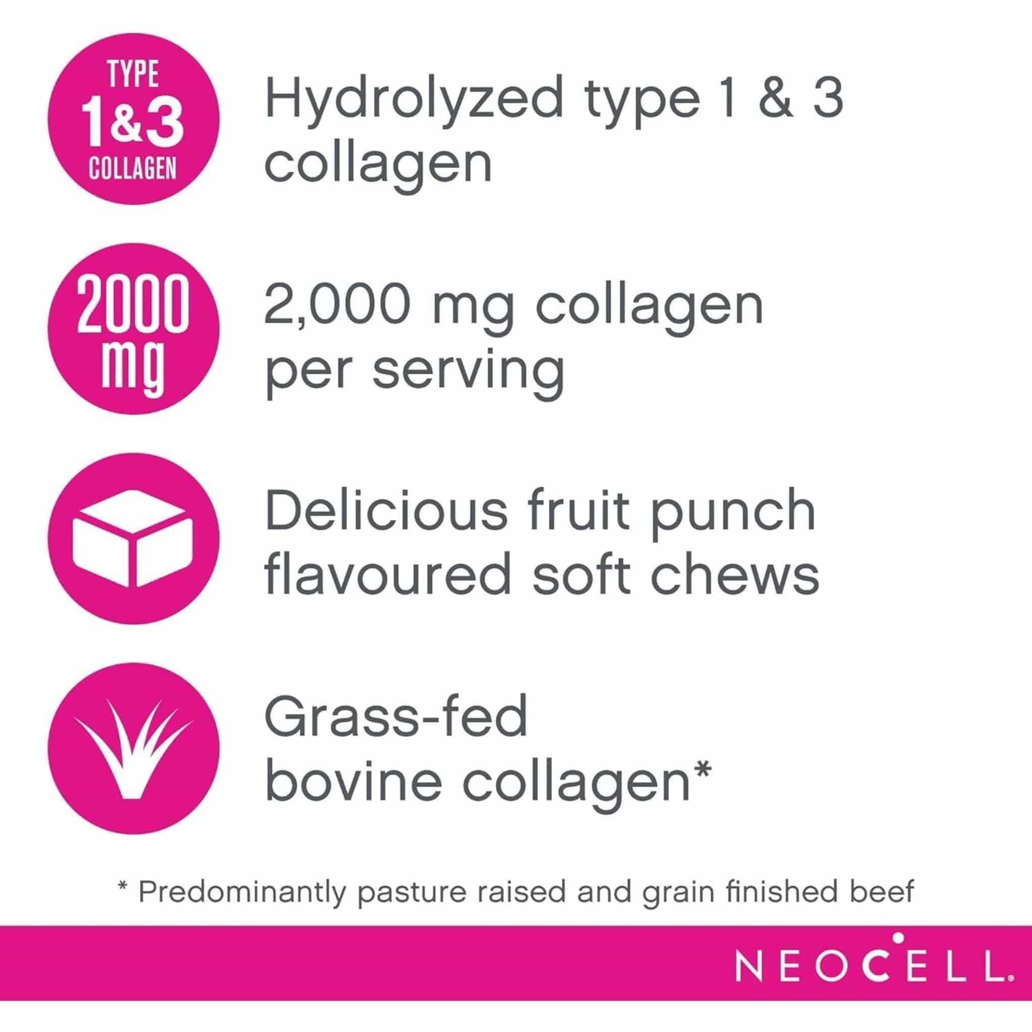 NeoCell Beauty Bursts Collagen Soft Chews Fruit Punch Flavour, 60 Soft Chews - Image 2