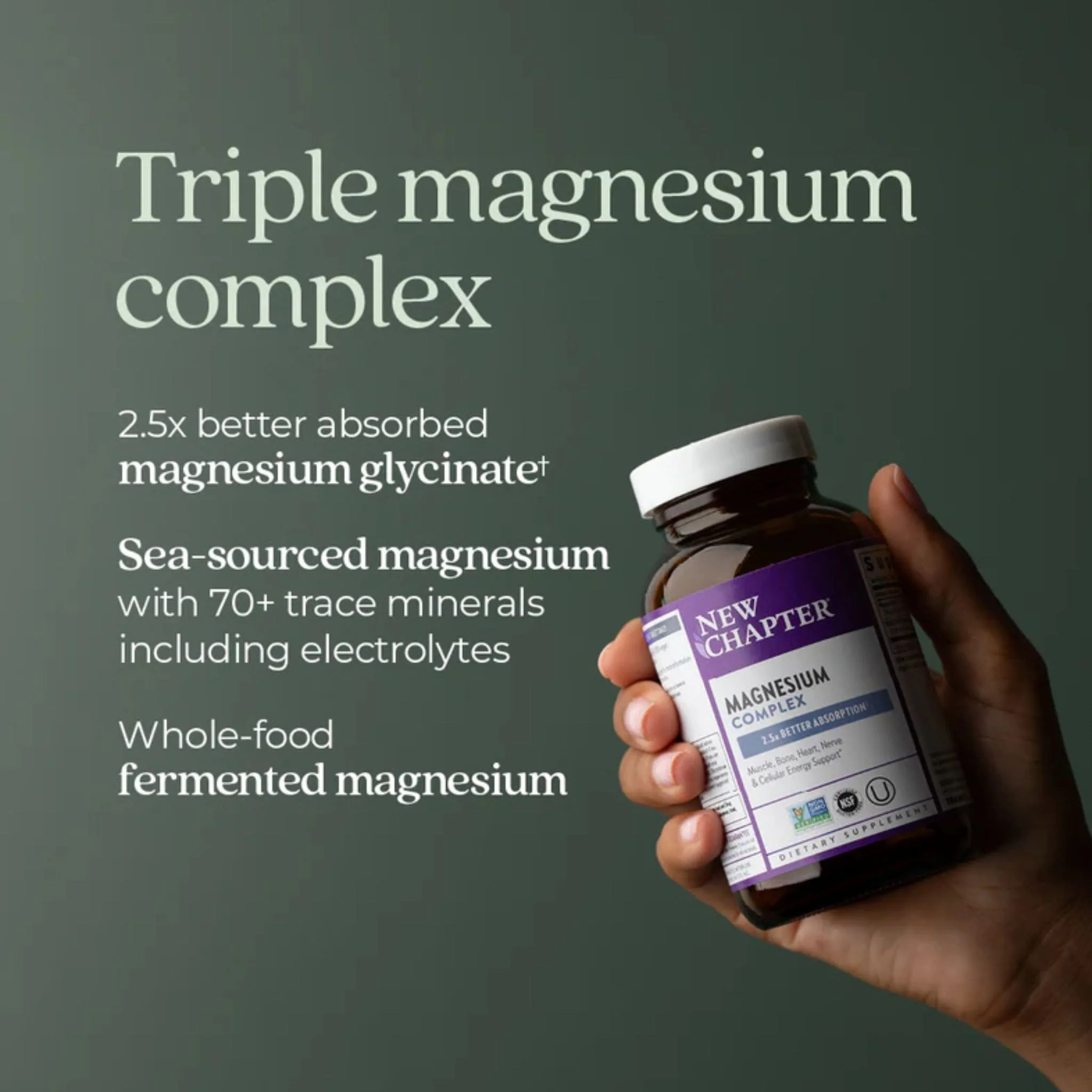 New Chapter Magnesium Complex 162mg, High Absorption, Triple Blend for Muscle, Bone, Heart and Energy Support, 60 Tablets - Image 3