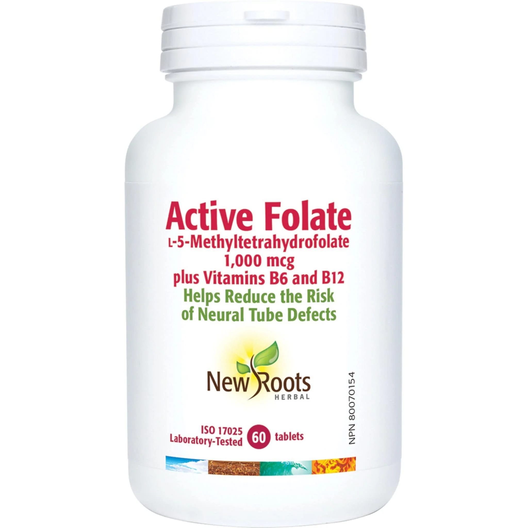 New Roots Active Folate 1000mcg with B6 and B12, 60 Tablets