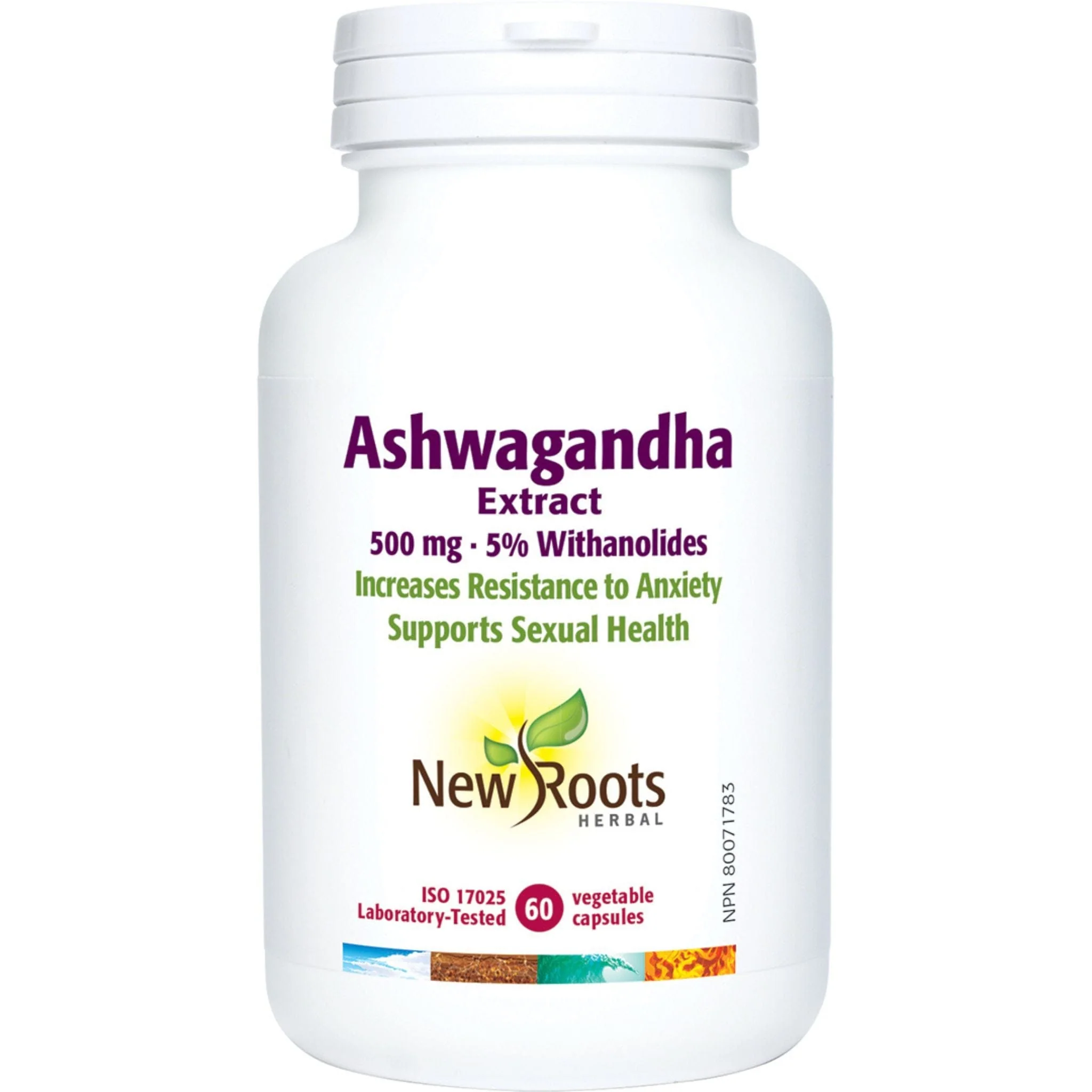 New Roots Ashwagandha Extract 500mg, 5% Withanolides Guaranteed, 120 Vegetable Capsules