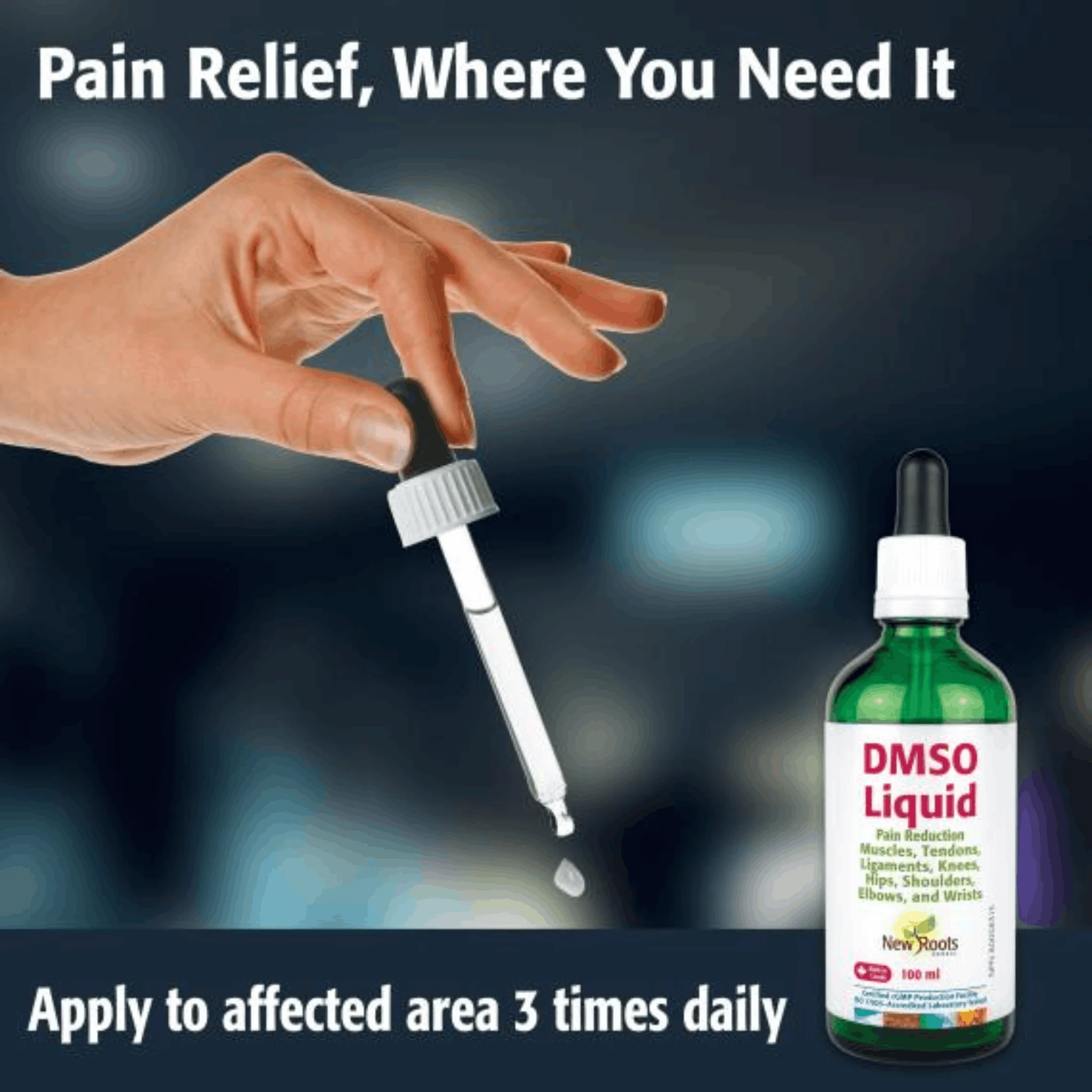 New Roots DMSO Liquid, Pain Reduction for Muscles, Tendons, Ligments, Knees and More, 50-100ml - Image 3
