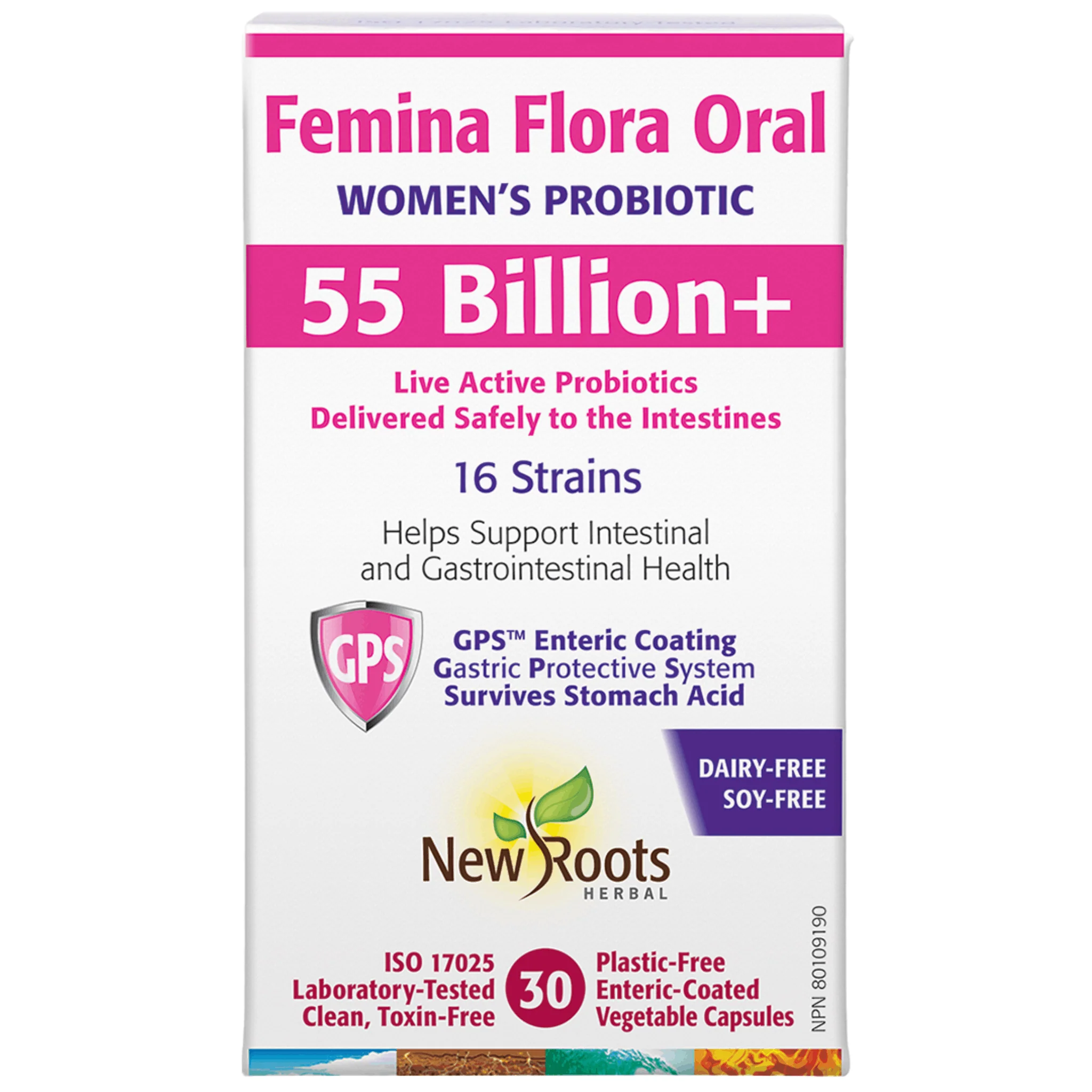 New Roots Femina Flora Oral, Women's Probiotic, 55 Billion CFU, 16 Strains, Gut, Digestive & Vaginal Flora Support, 30 Enteric Capsules