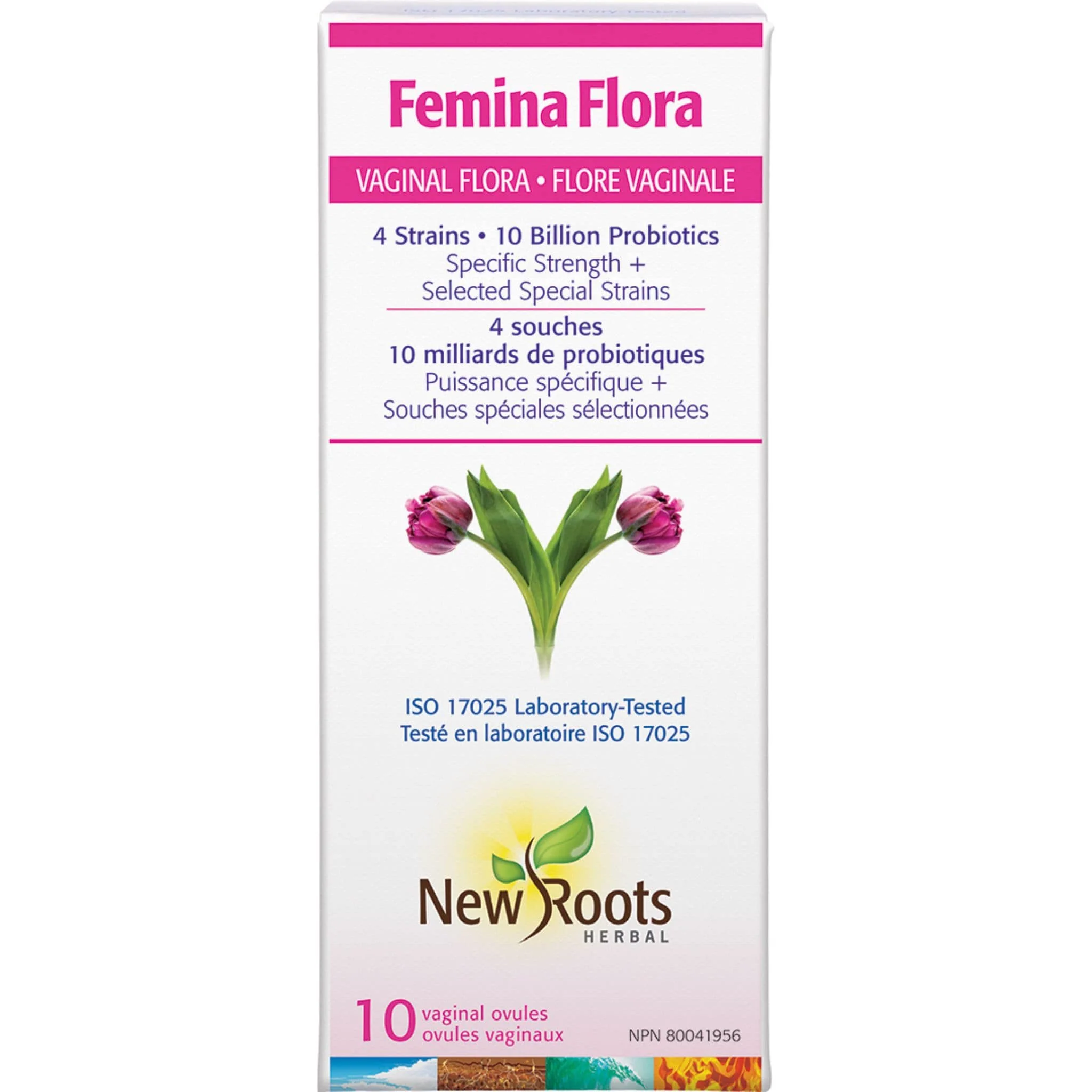 New Roots Femina Flora Vaginal Flora 4 strains 10 Billion Probiotics, 10 Vaginal Ovules