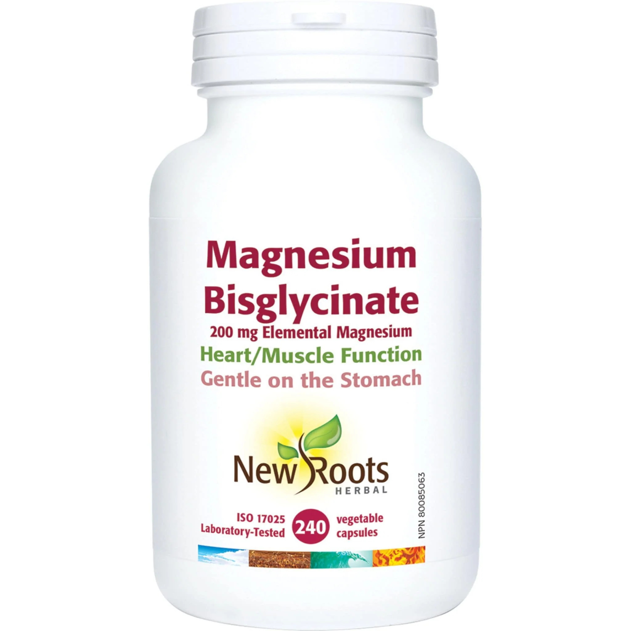 New Roots Magnesium Bisglycinate 200mg Elemental Magnesium, 120-240 Vegetable Capsules