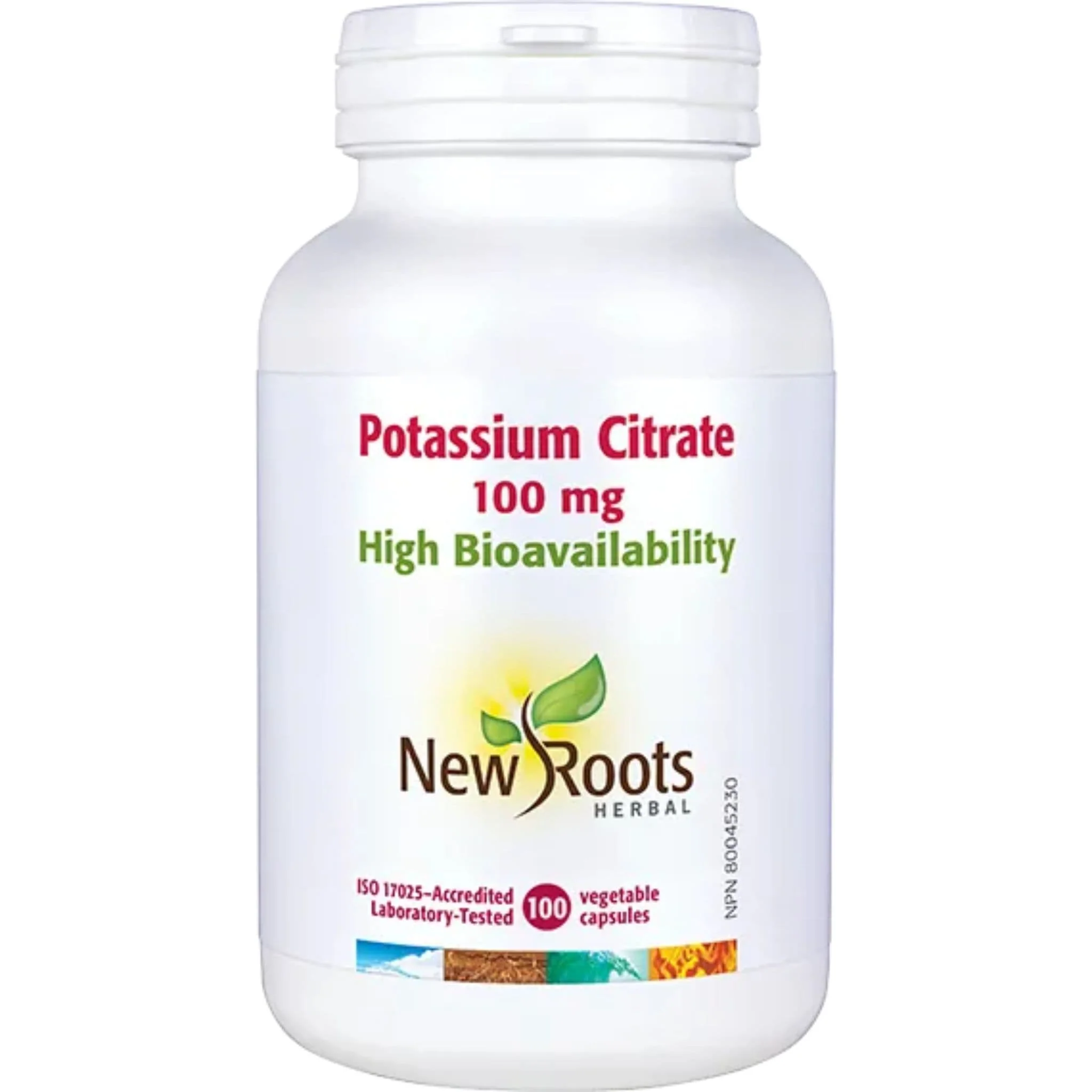 New Roots Potassium Citrate 100mg, High-Absorption Potassium for Electrolyte Balance, 100 Capsules