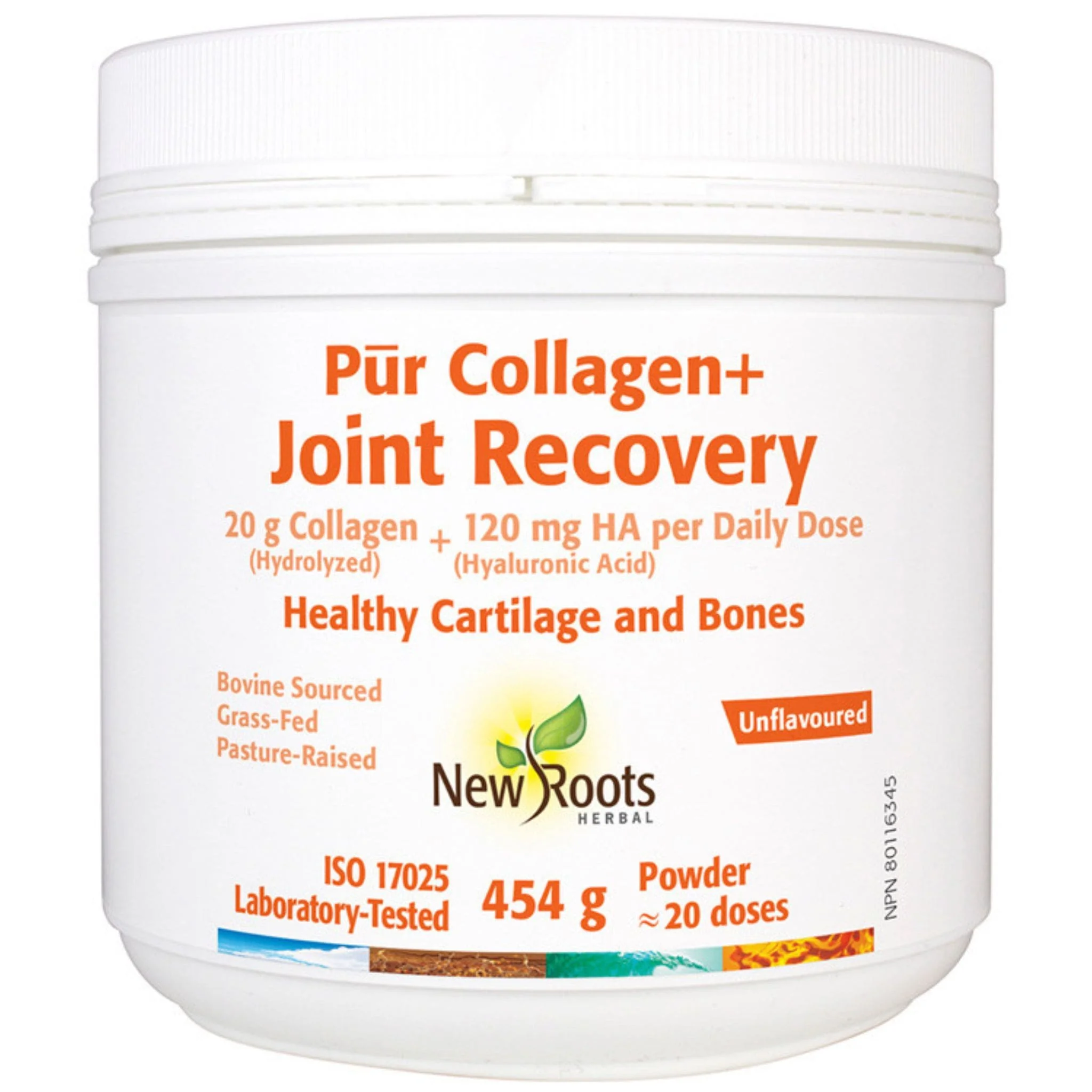 New Roots Pur Collagen+ Joint Recovery, Collagen, Hyaluronic acid, Vitamin C, 454g