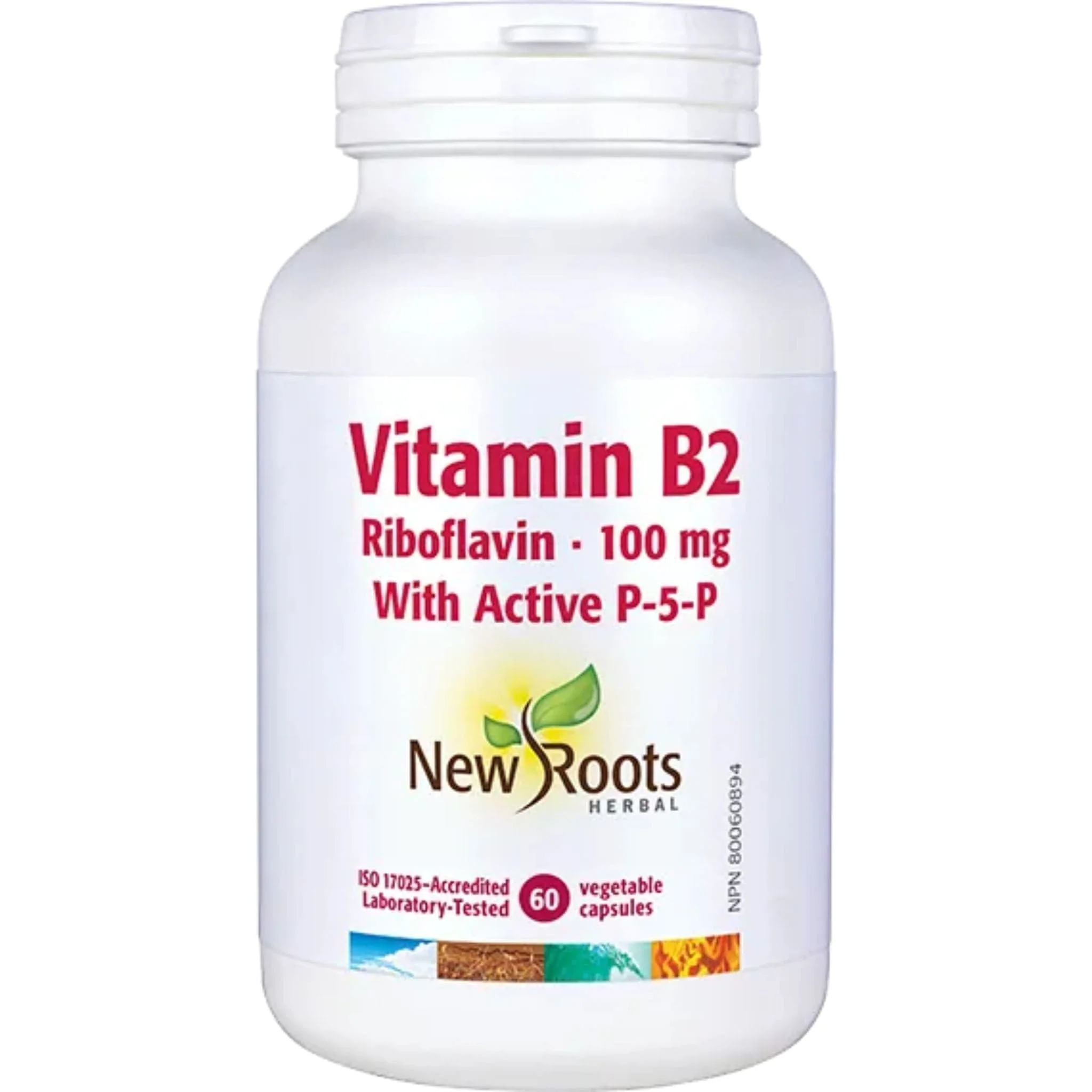 New Roots Vitamin B2, Riboflavin 100mg with Active R-5-P, Supports Energy Production, Skin, Hair and Nail Health, 60 Vegetable Capsules