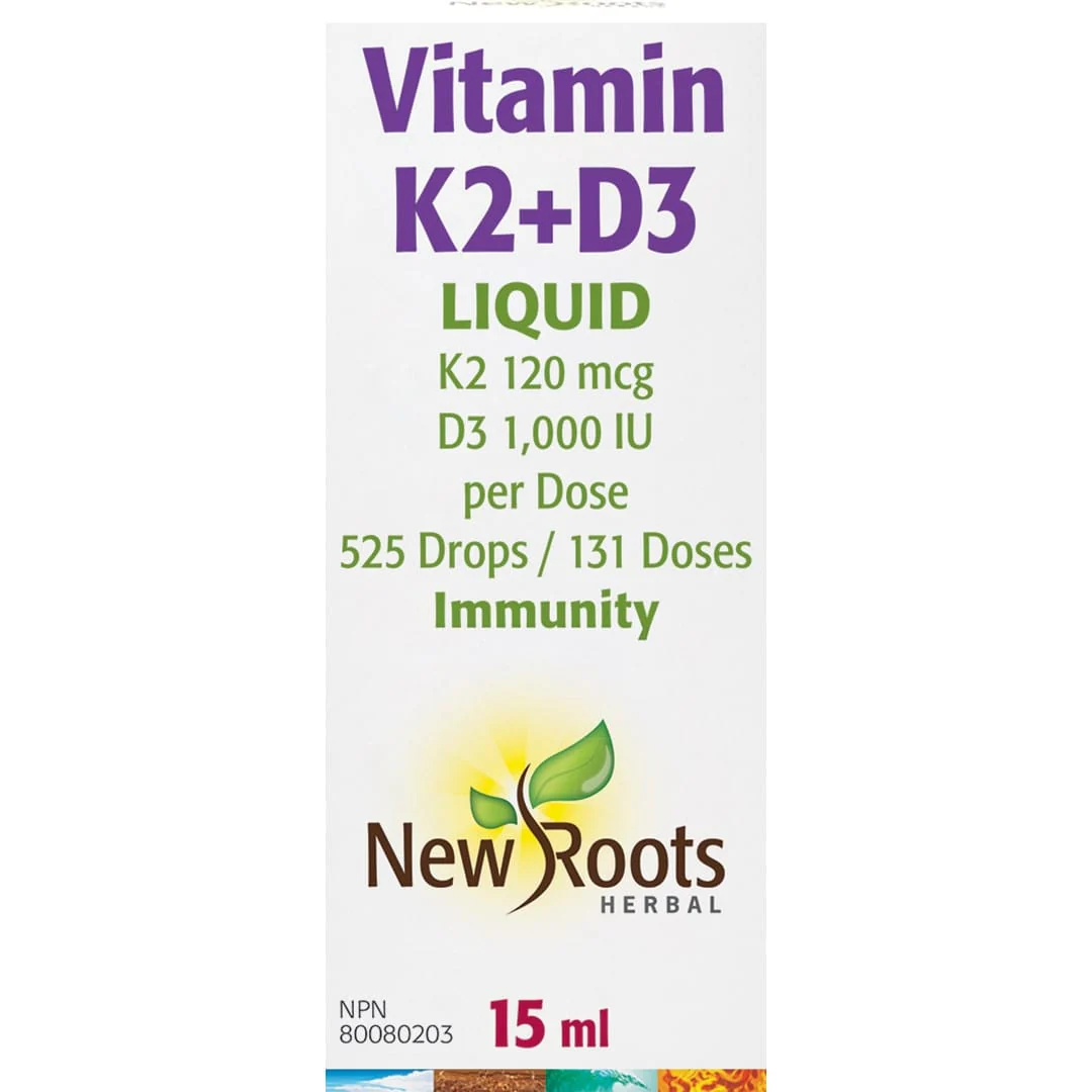 New Roots Vitamin K2 and D3 Liquid, Boosts Immunity, 15ml