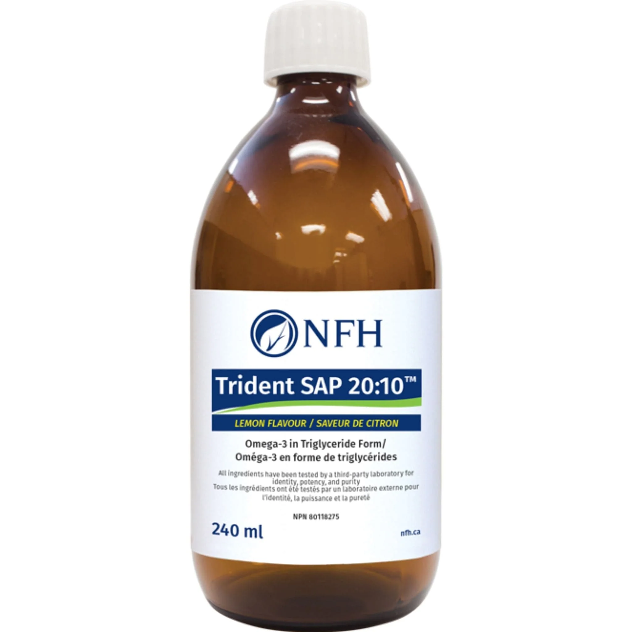 NFH Trident SAP 20:10 Liquid Fish Oil (TG), 790mg EPA, 395mg of DHA per Teaspoon, 240ml