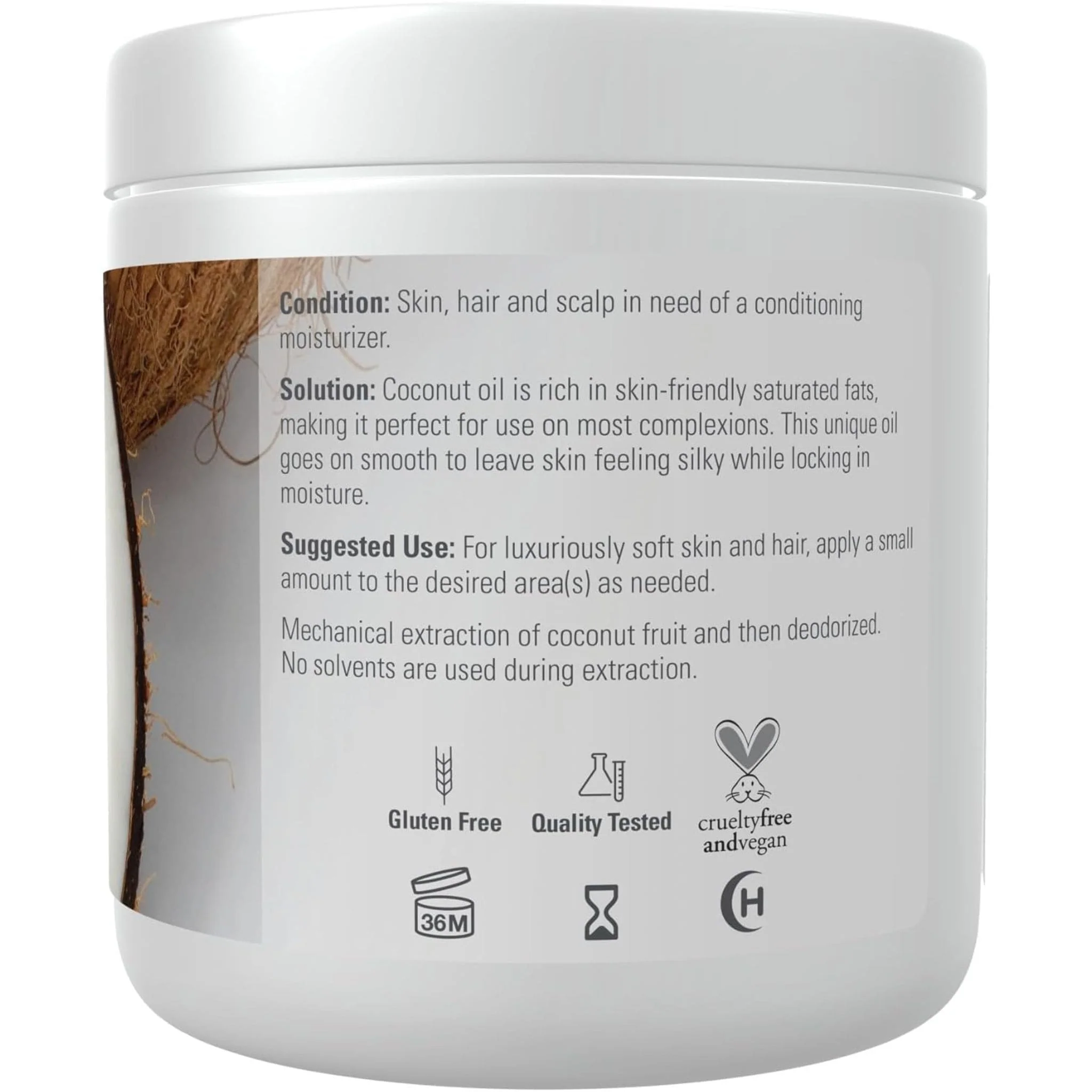 NOW 100% Natural Coconut Oil (For Skin & Hair), 207ml - Image 3