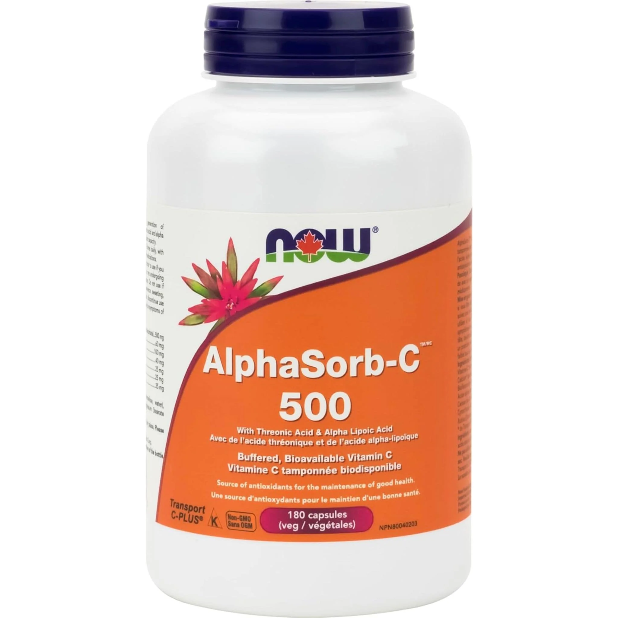 NOW AlphaSorb C 500mg with Bioflavonoids, Buffered Bioavailable Vitamin C, 180 Vegetable Capsules