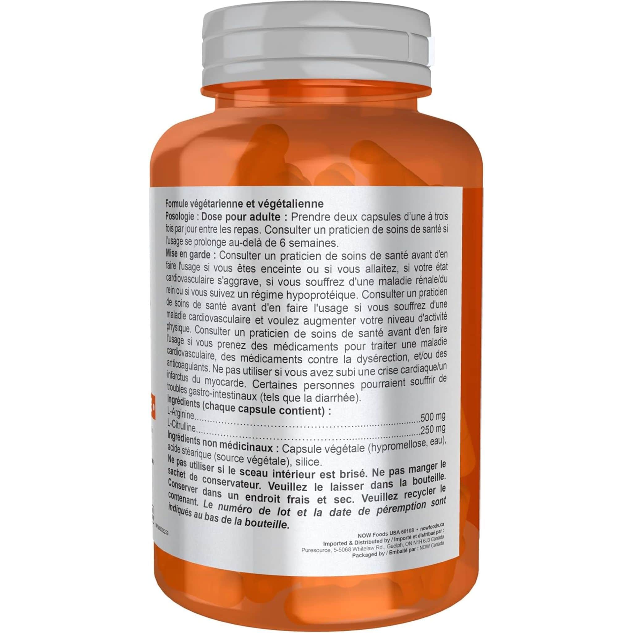 NOW Arginine & Citrulline 500/250, 120 Capsules - Image 3