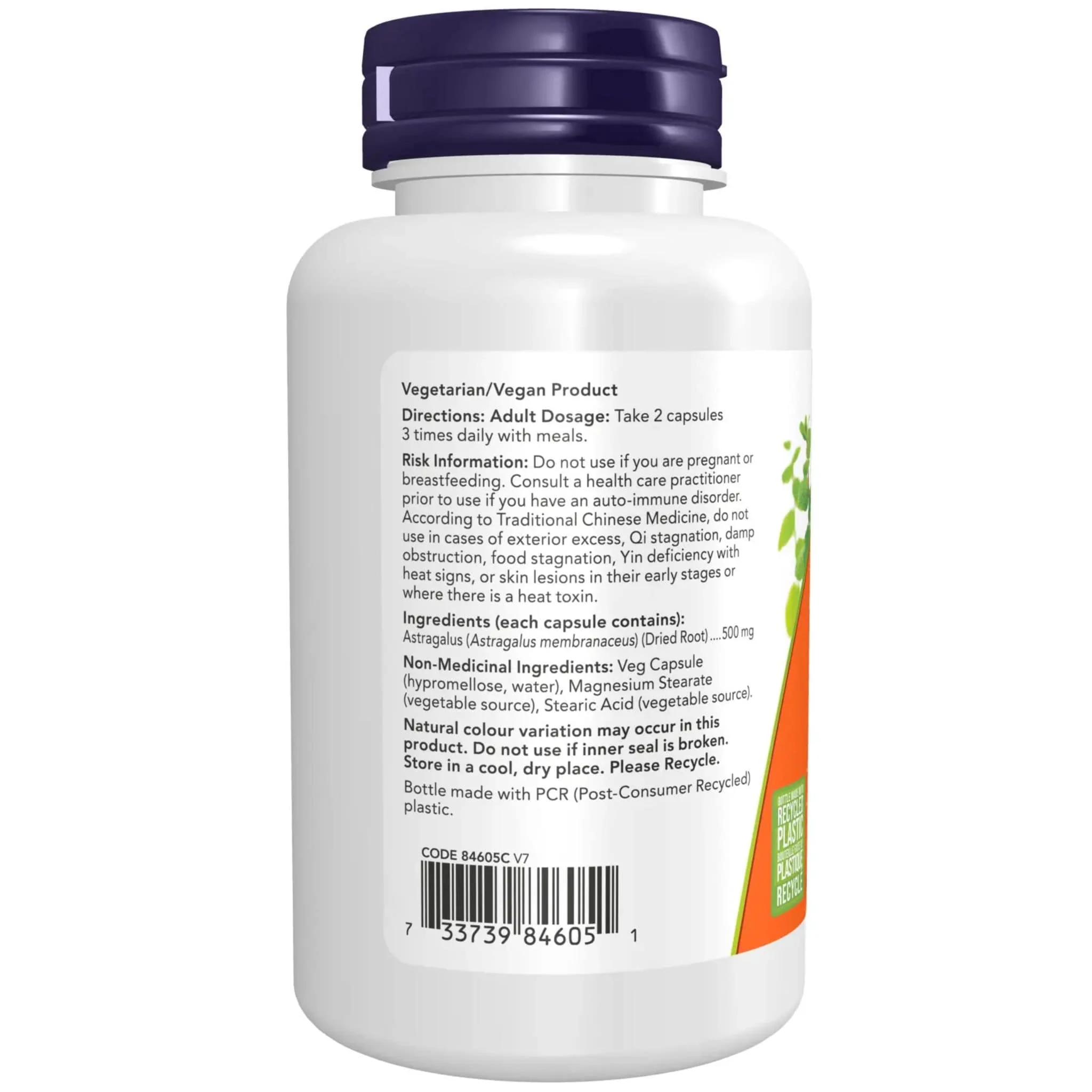 NOW Astragalus 500mg, 100 Capsules - Image 3