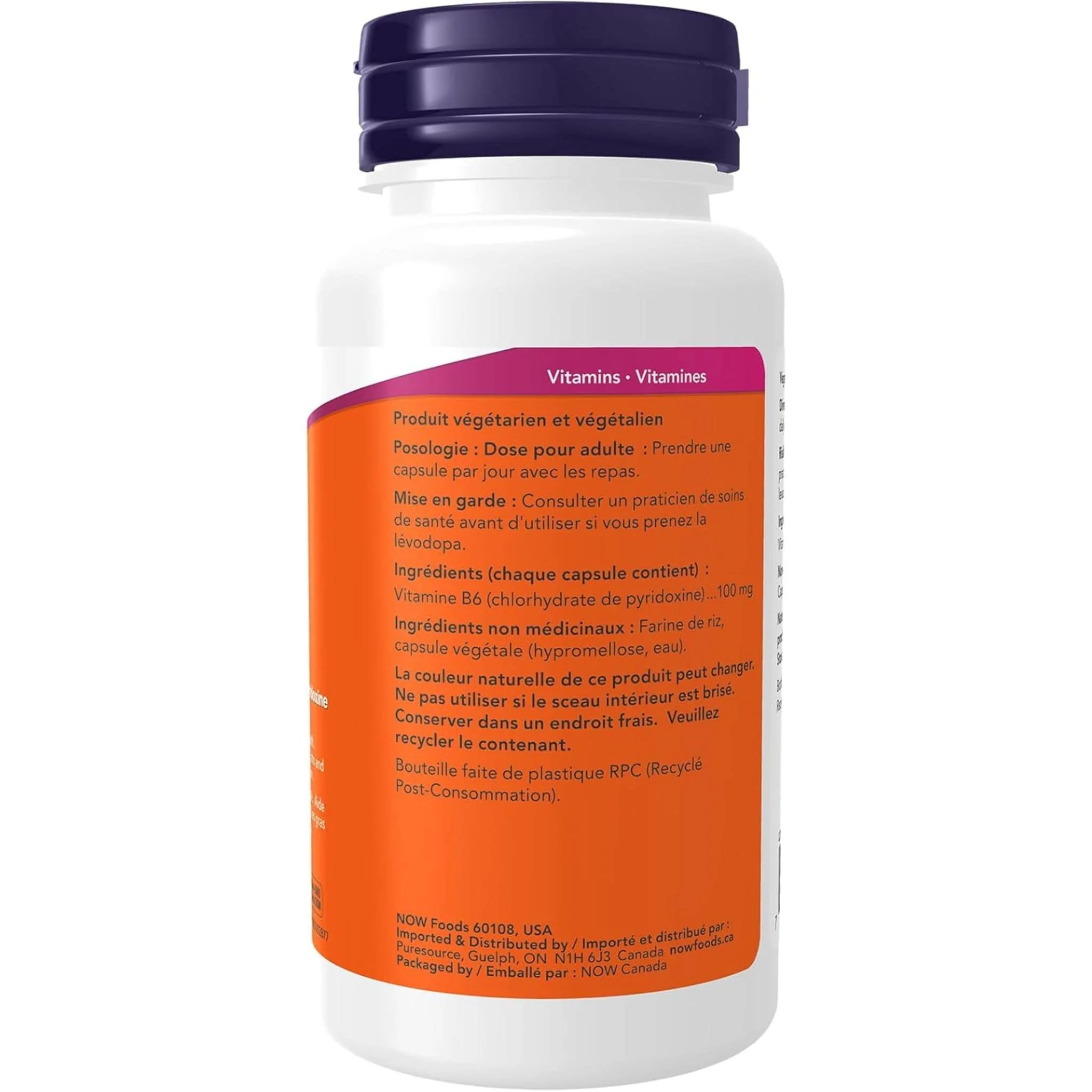 NOW B6 100mg Pyridoxine HCl, 100 Capsules - Image 3
