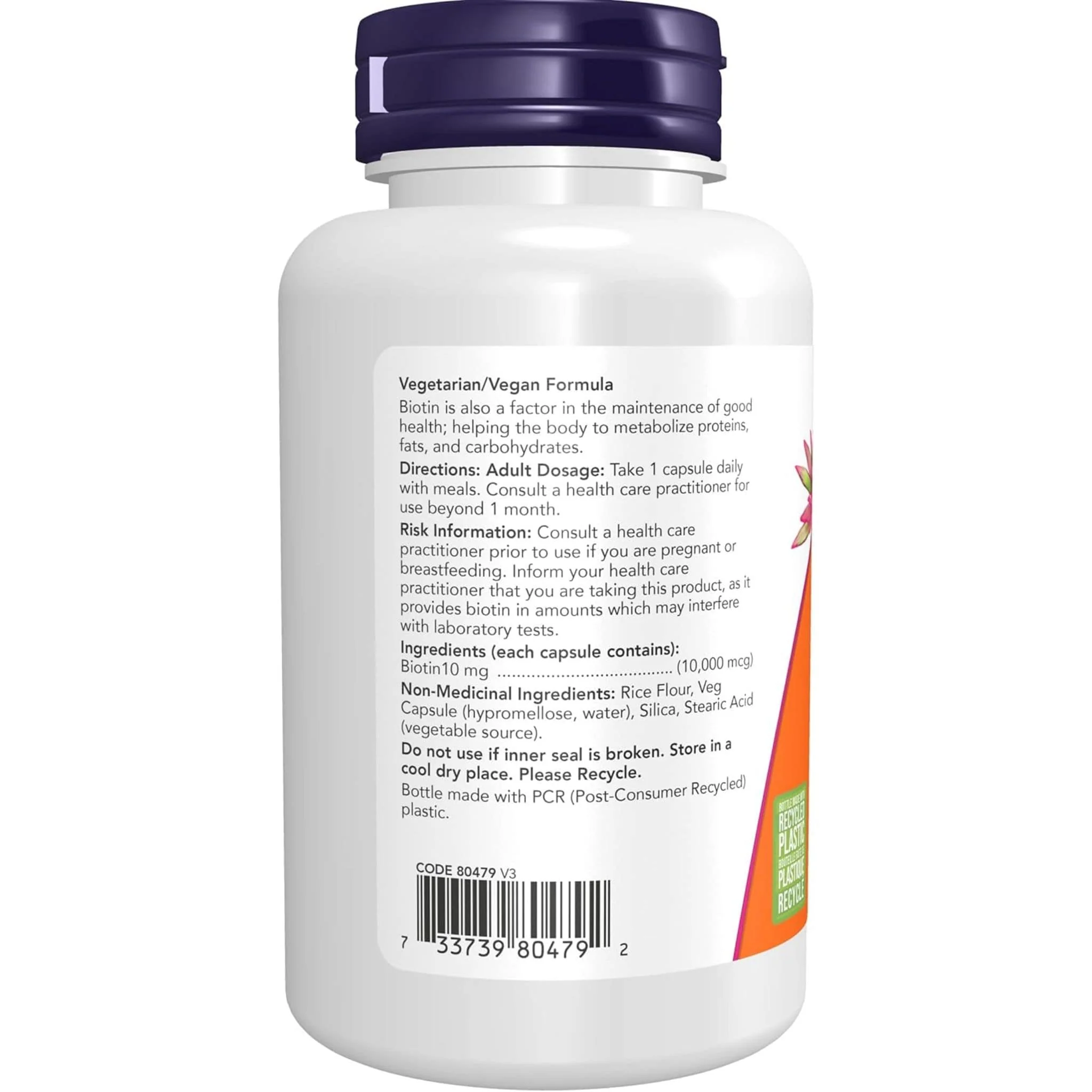 NOW Biotin 10,000mcg, 120 Capsules - Image 3