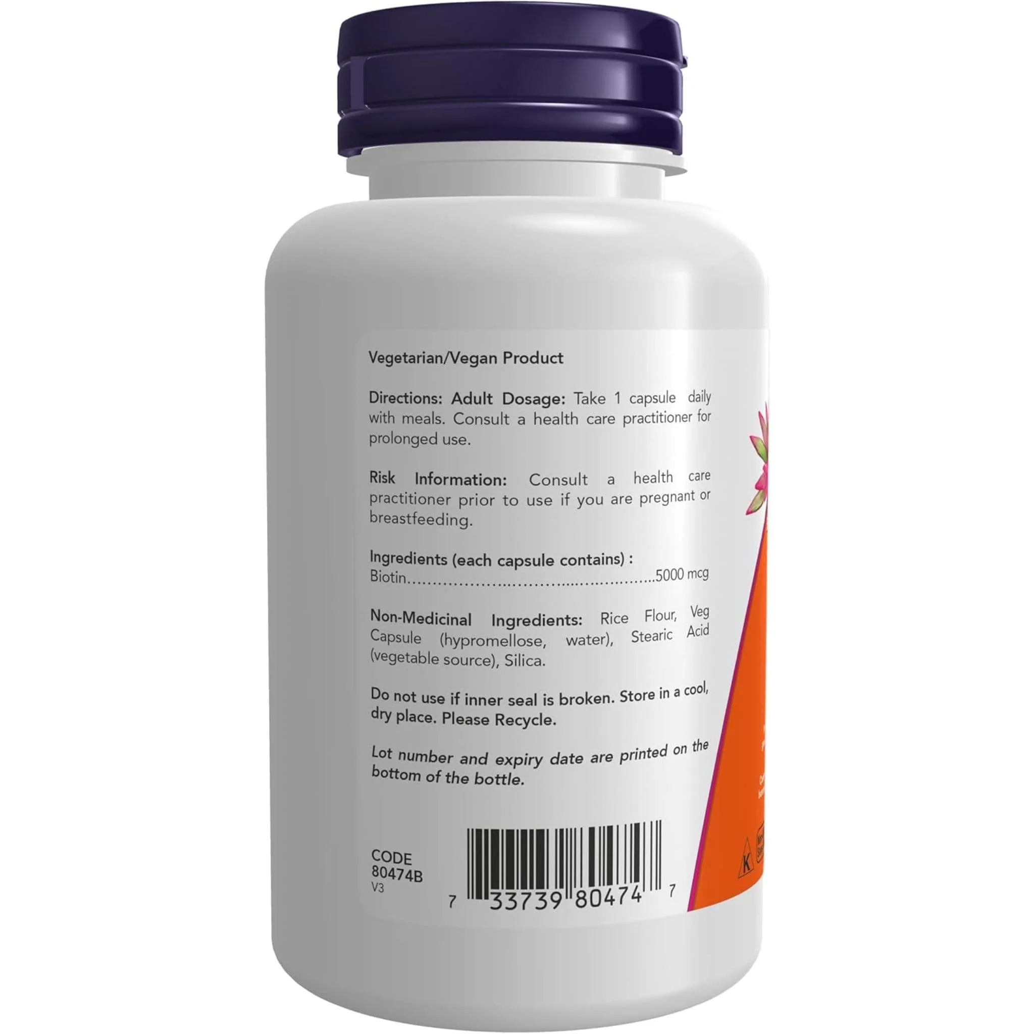 NOW Biotin 5000mcg, 60 V-Caps - Image 7