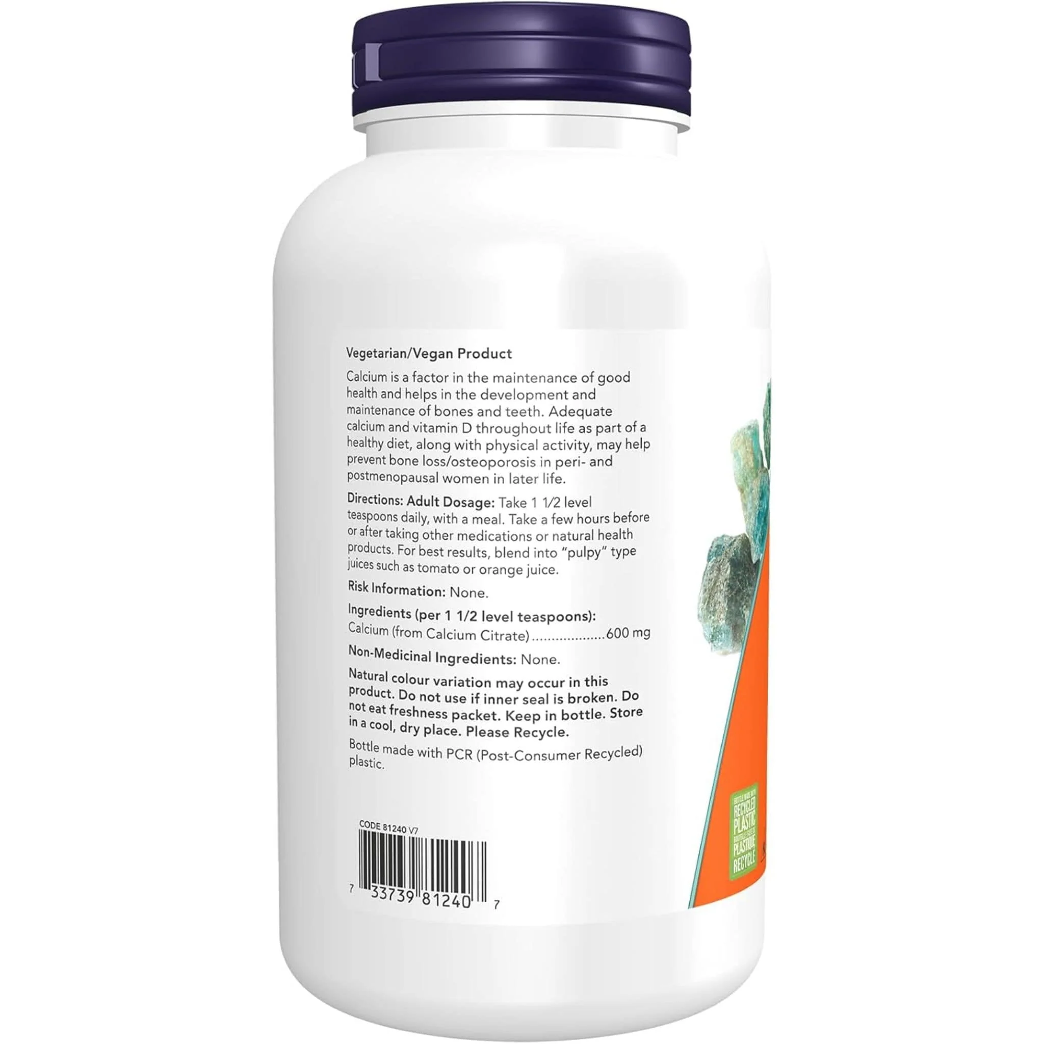 NOW Calcium Citrate Powder, 227g - Image 2
