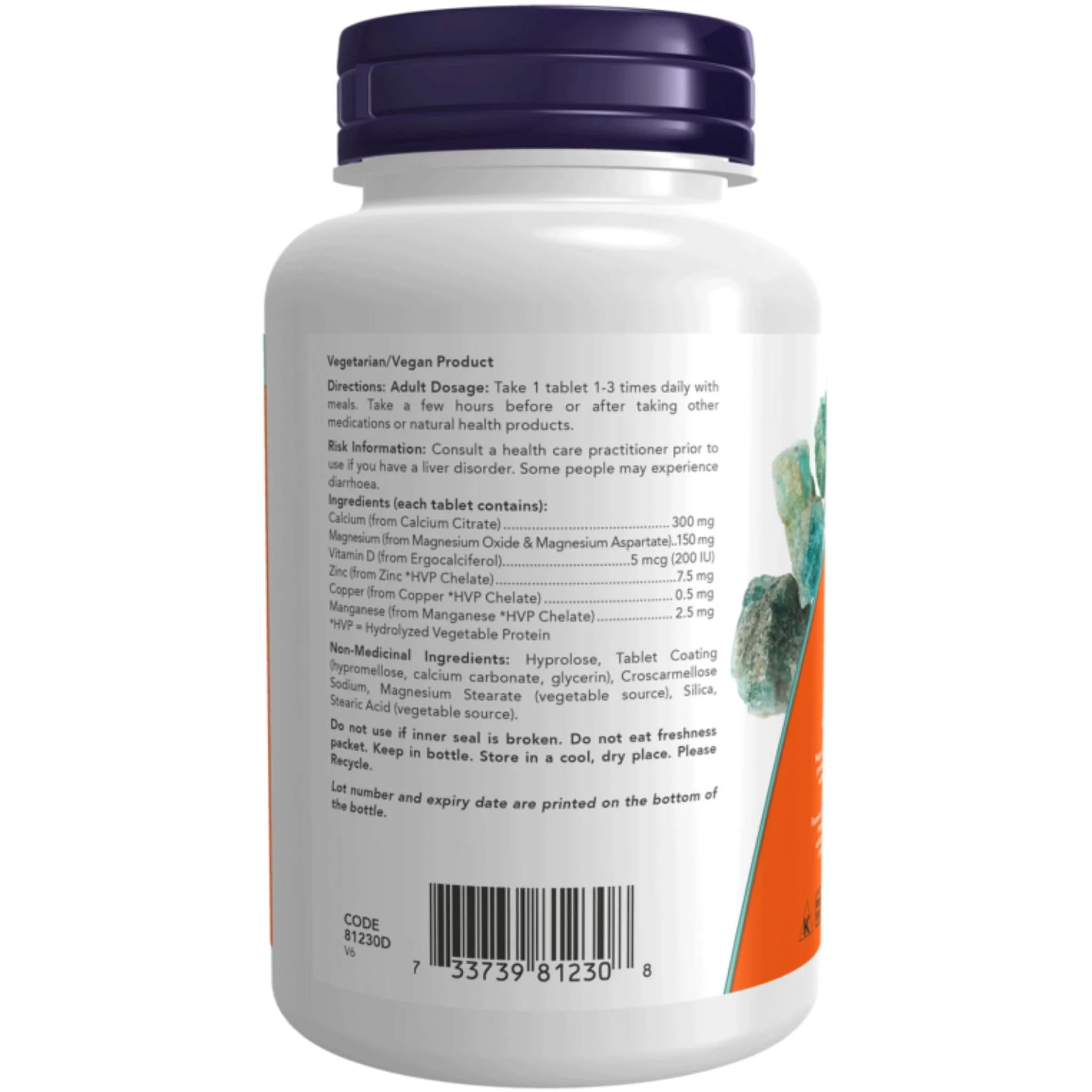 NOW Calcium Citrate Tablets with Magnesium & Zinc, 100 Tablets - Image 3