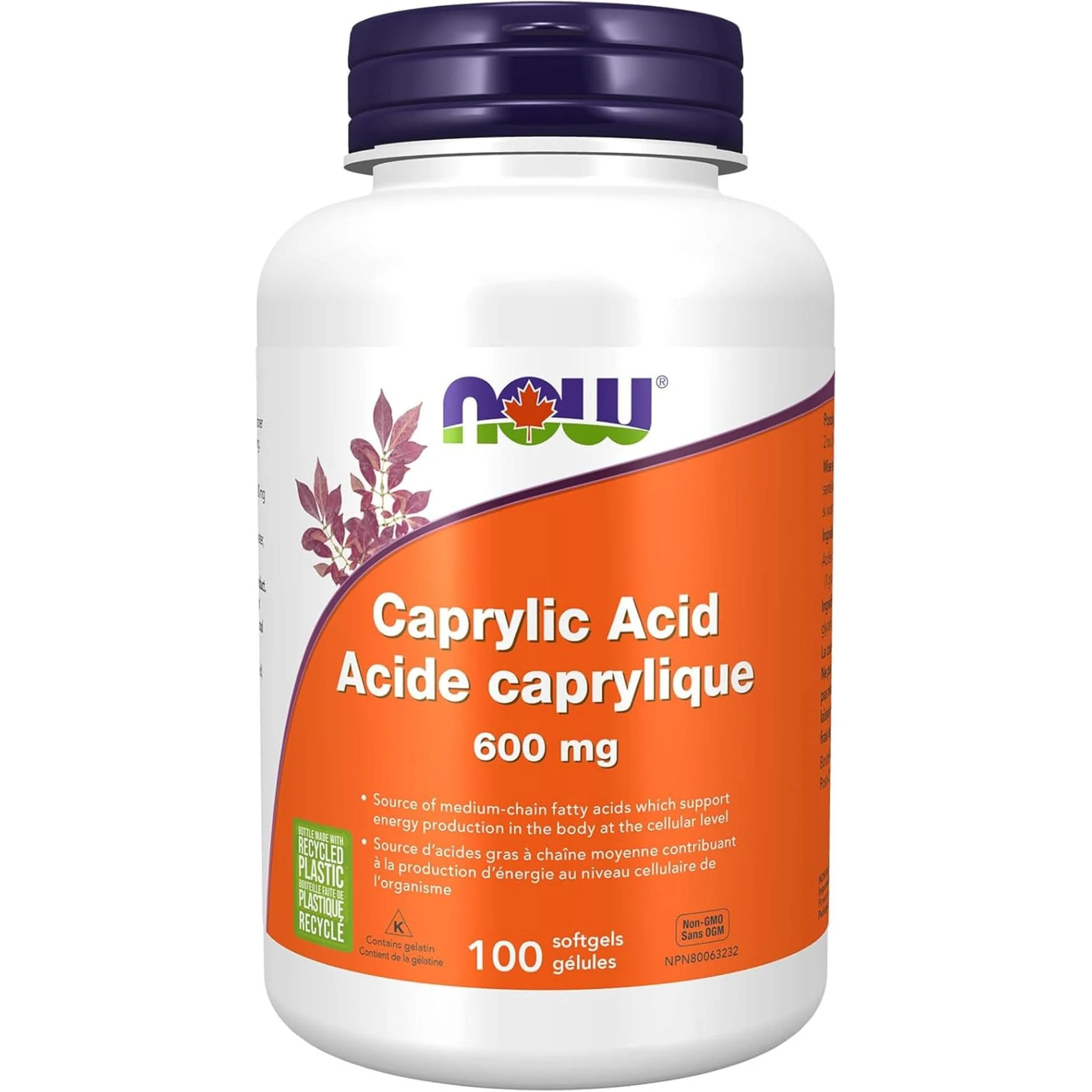 NOW Caprylic Acid 600mg, 100 Softgels
