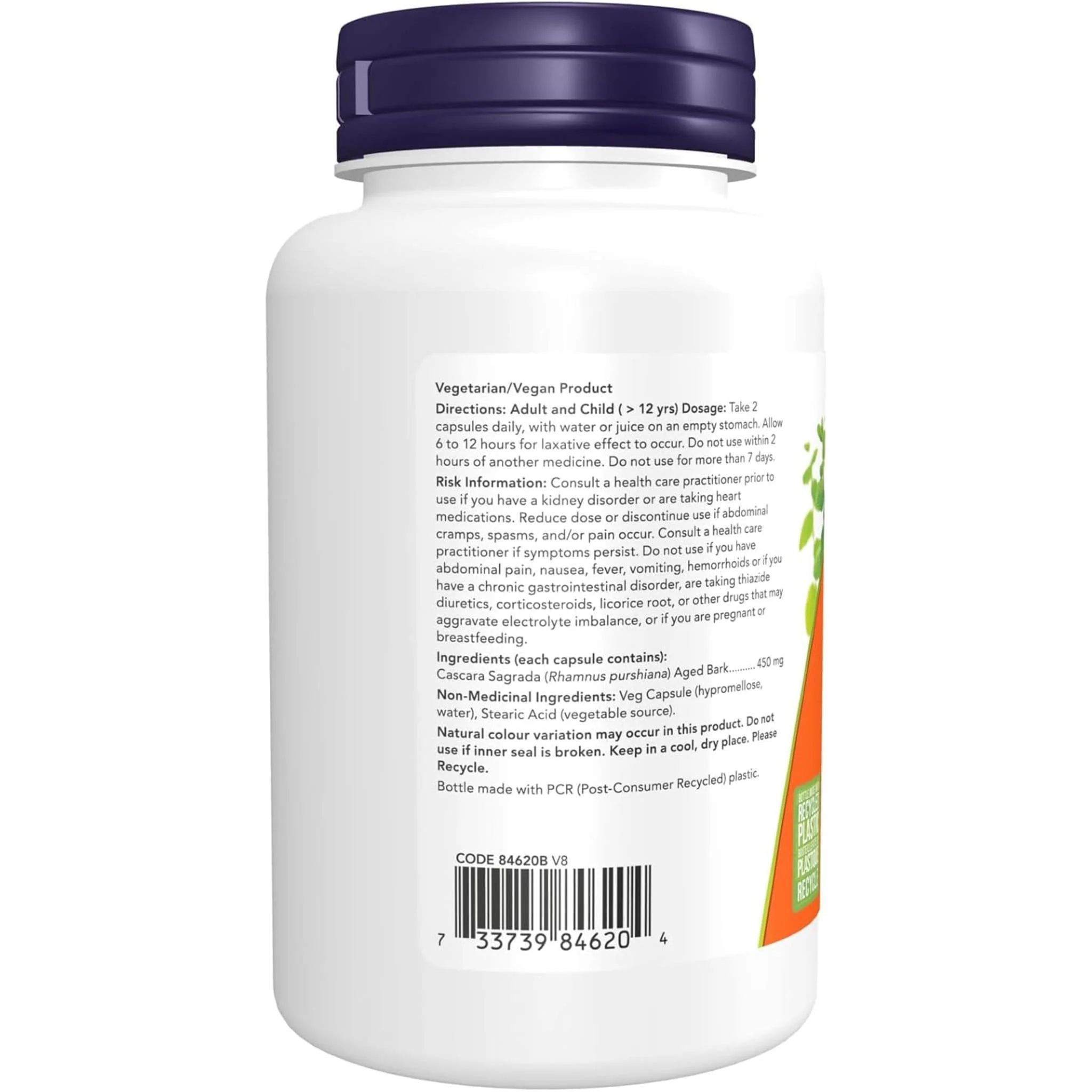 NOW Cascara Sagrada, 450mg, 100 Capsules - Image 2