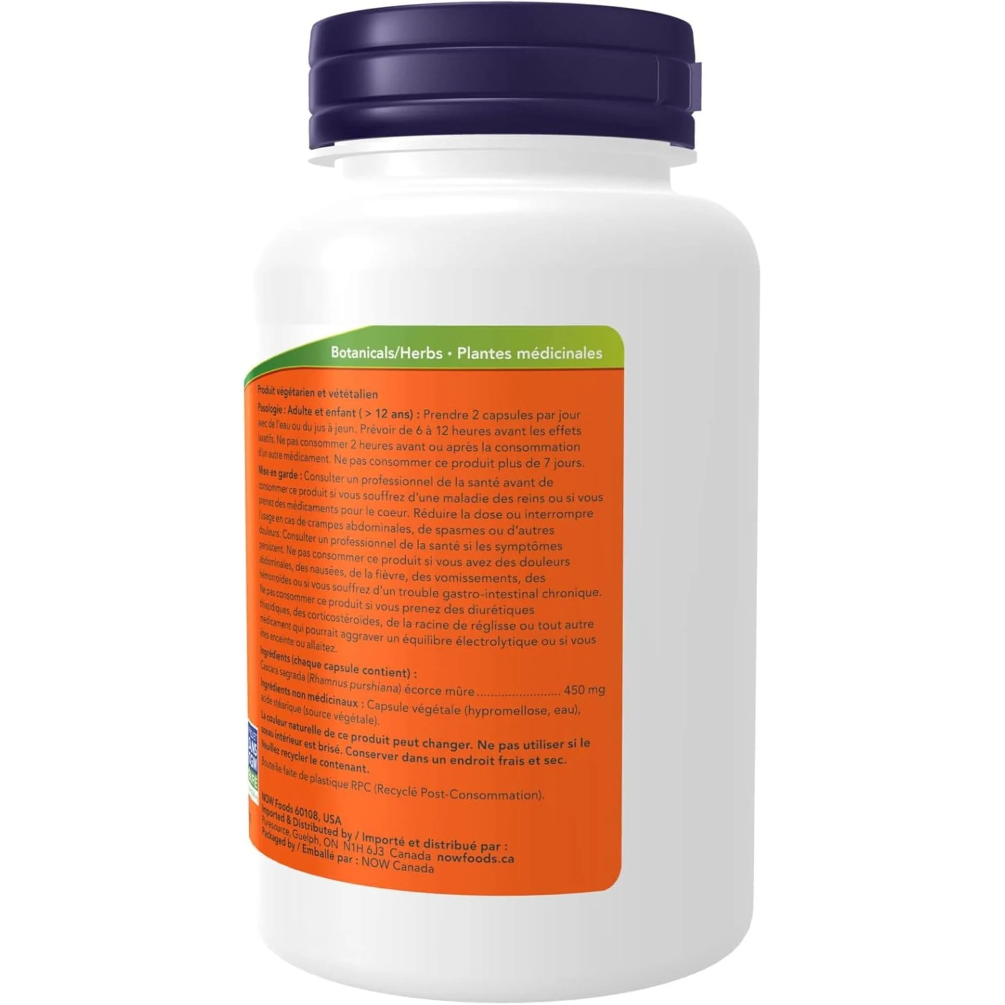 NOW Cascara Sagrada, 450mg, 100 Capsules - Image 3