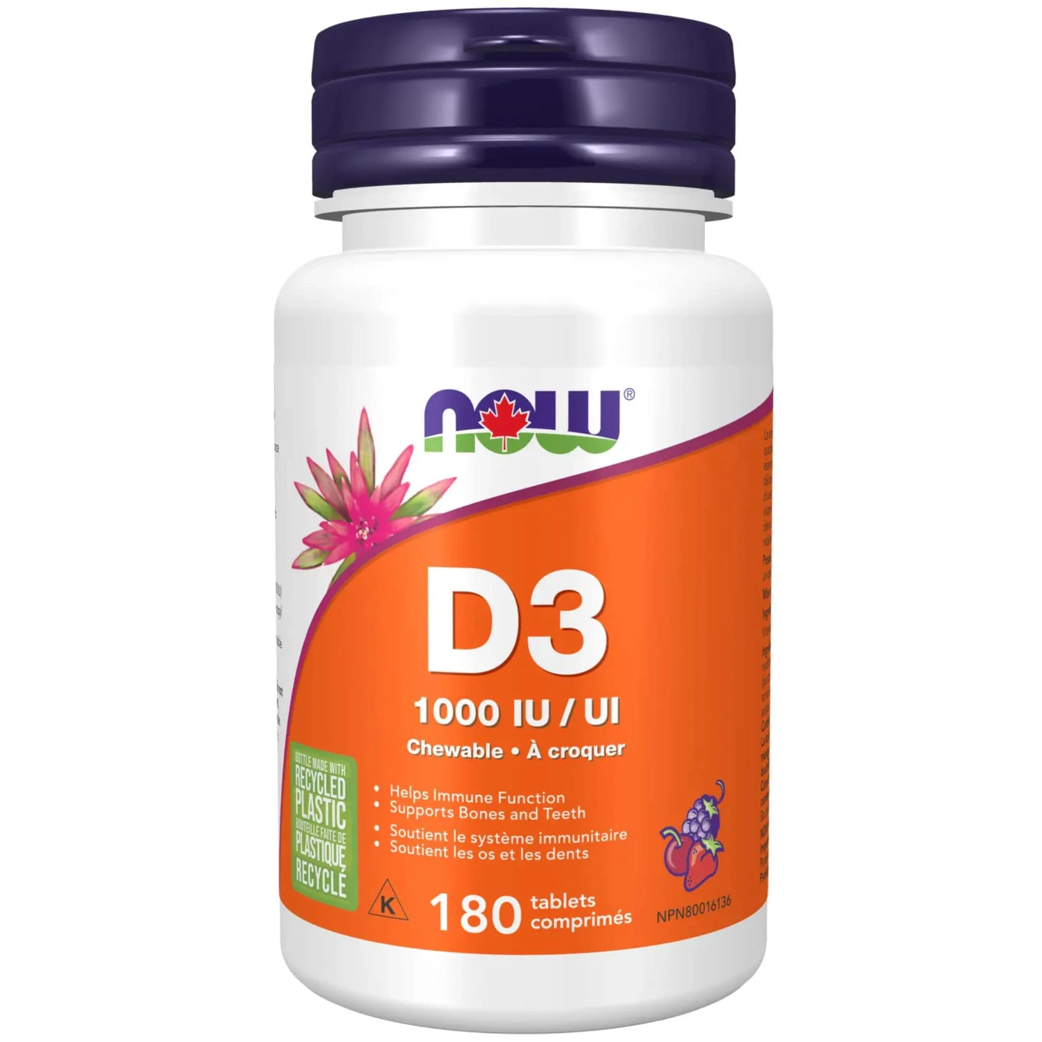 NOW Chewable Vitamin D3 1000IU, 180 Chewables - Image 2