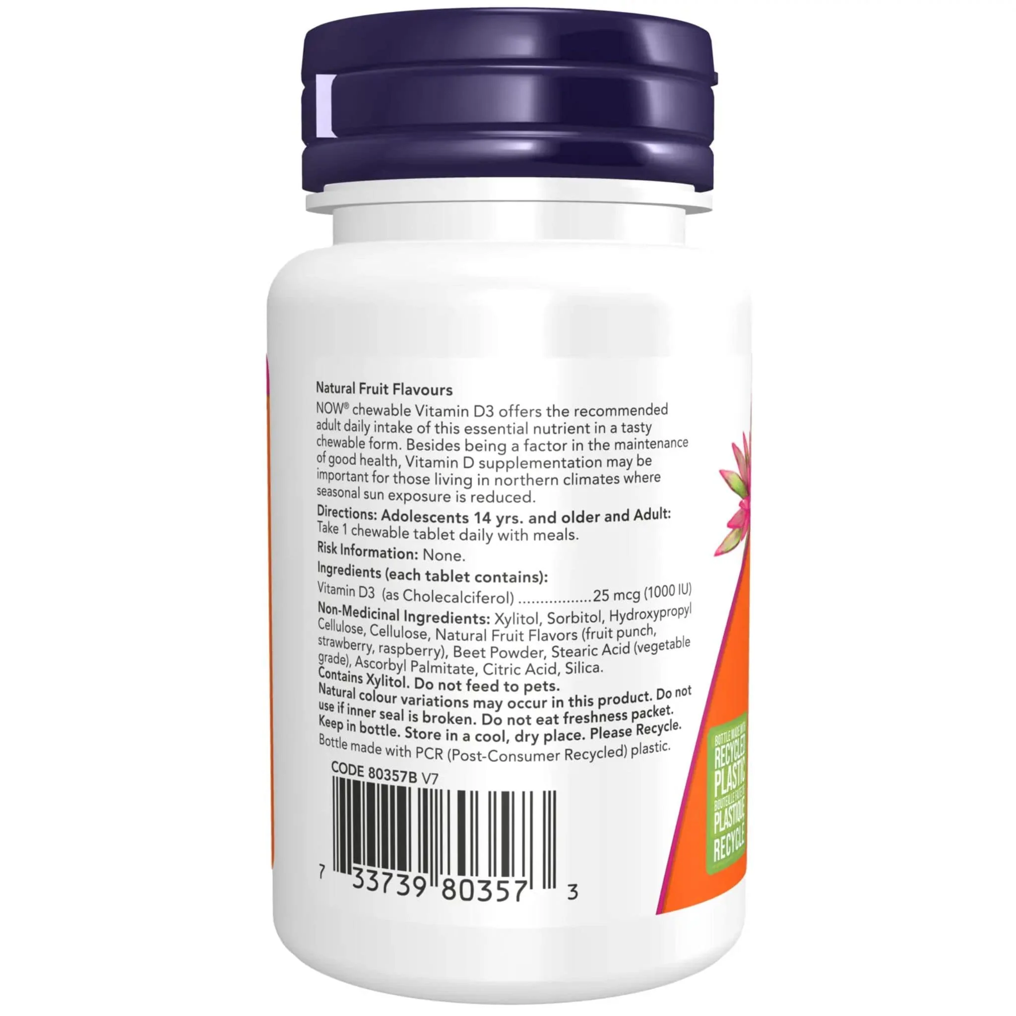 NOW Chewable Vitamin D3 1000IU, 180 Chewables - Image 3