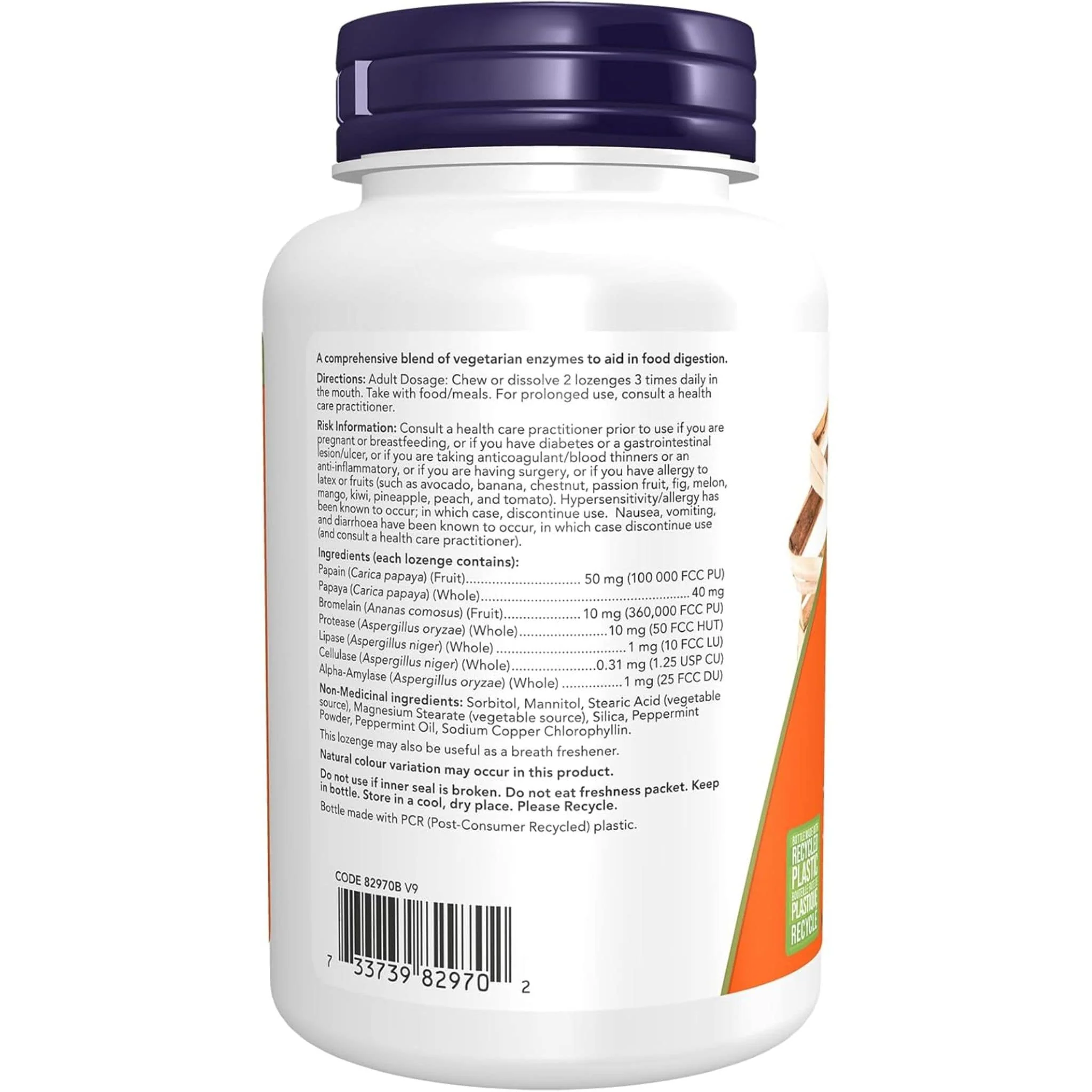 NOW Chewable Papaya Enzymes with Mint and Chlorophyll, Digestive Support, 180 Chewable Lozenges - Image 2
