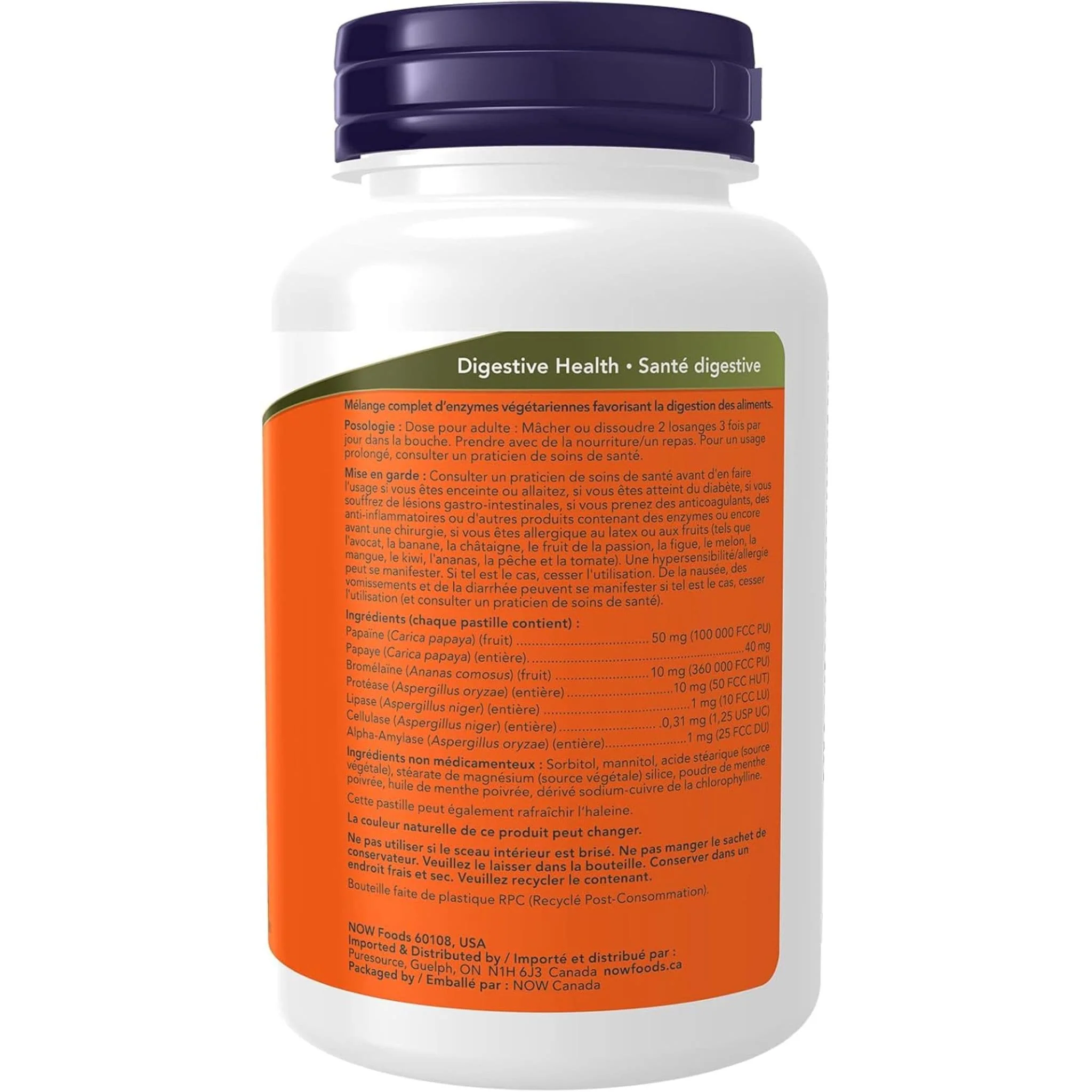 NOW Chewable Papaya Enzymes with Mint and Chlorophyll, Digestive Support, 180 Chewable Lozenges - Image 3