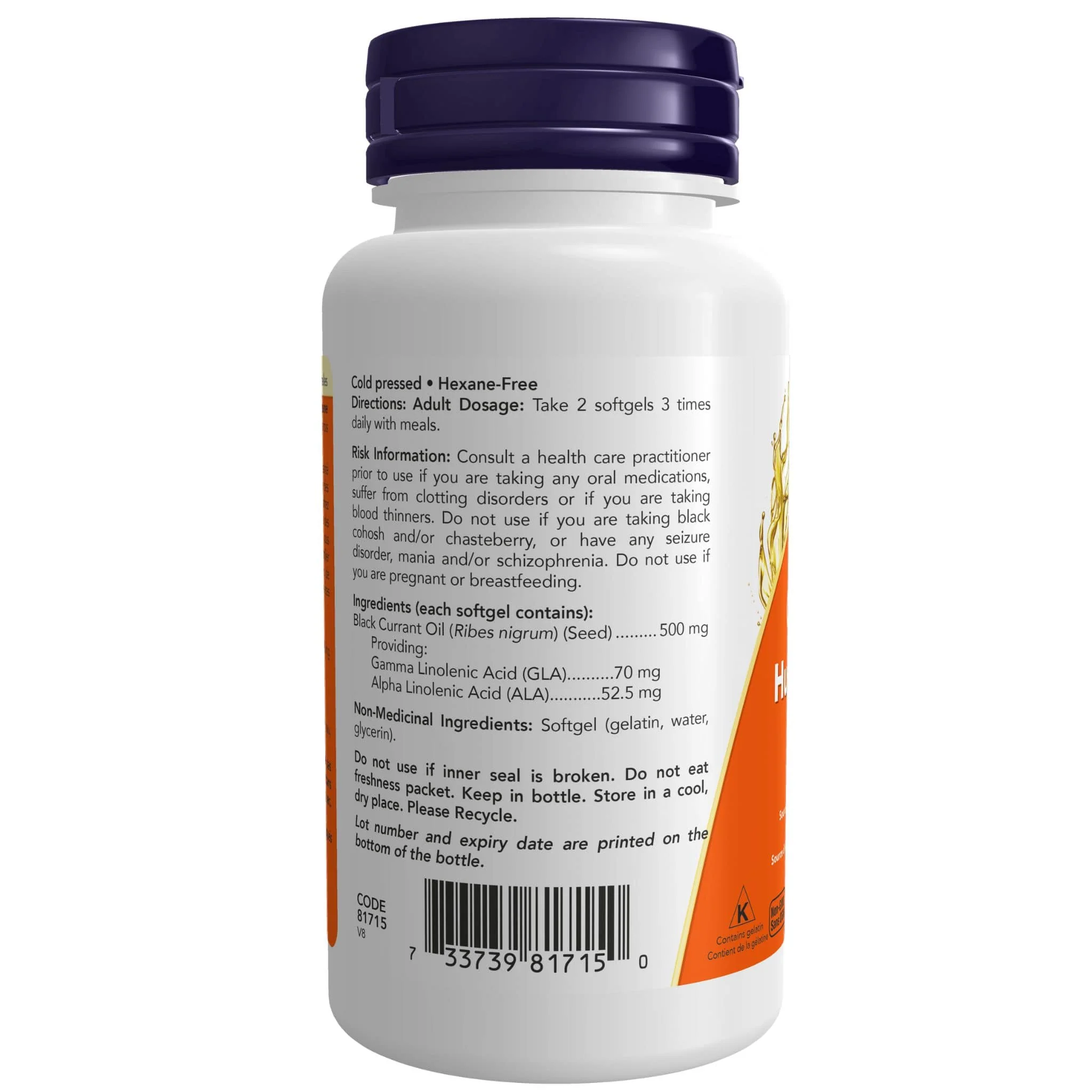 NOW Cold-Pressed Black Currant Oil 500mg with 70mg GLA, 100 Softgels - Image 2