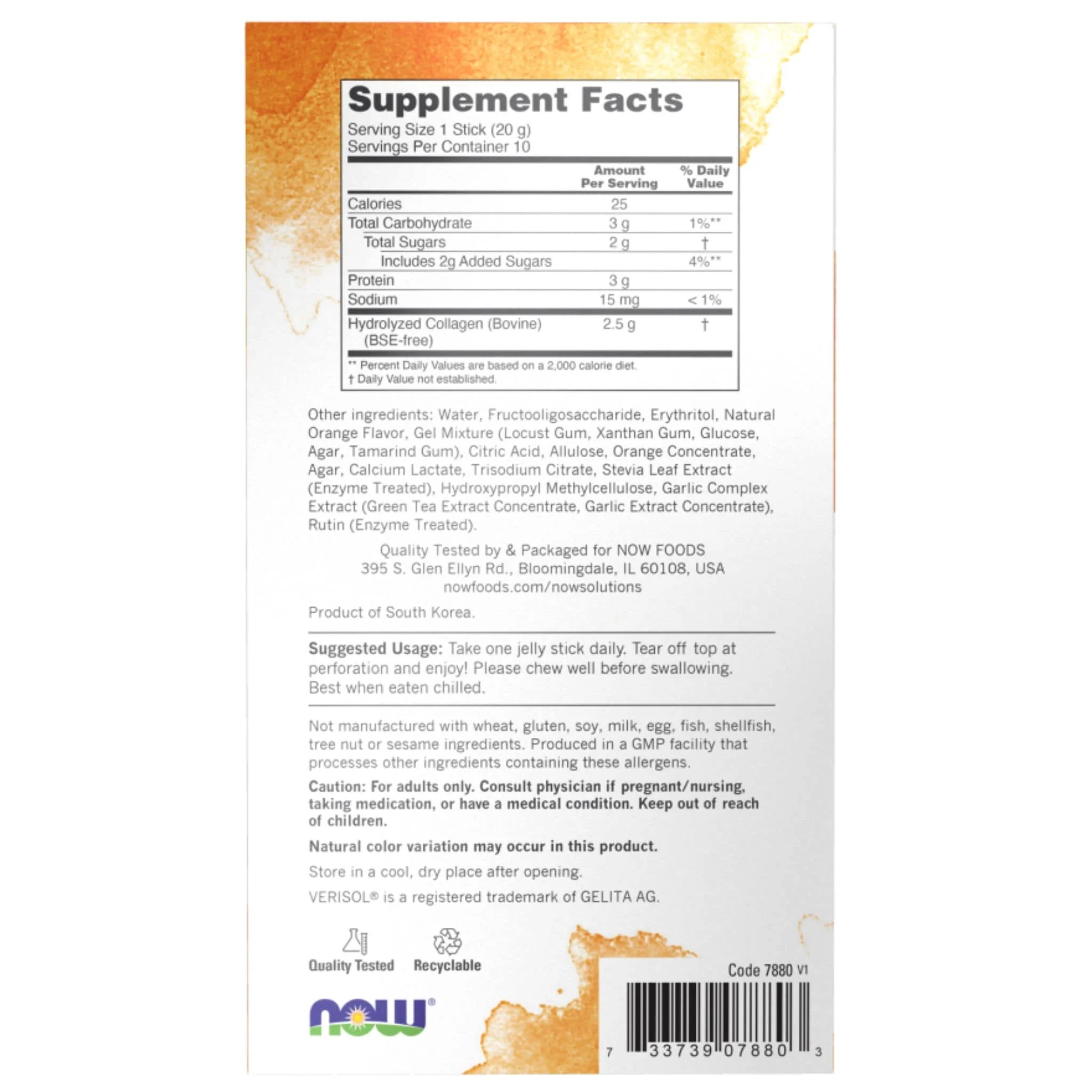 NOW Collagen Jelly Beauty Complex with Verisol Bioactive Collagen Peptides, 20g x 10 Jelly Sticks - Image 2
