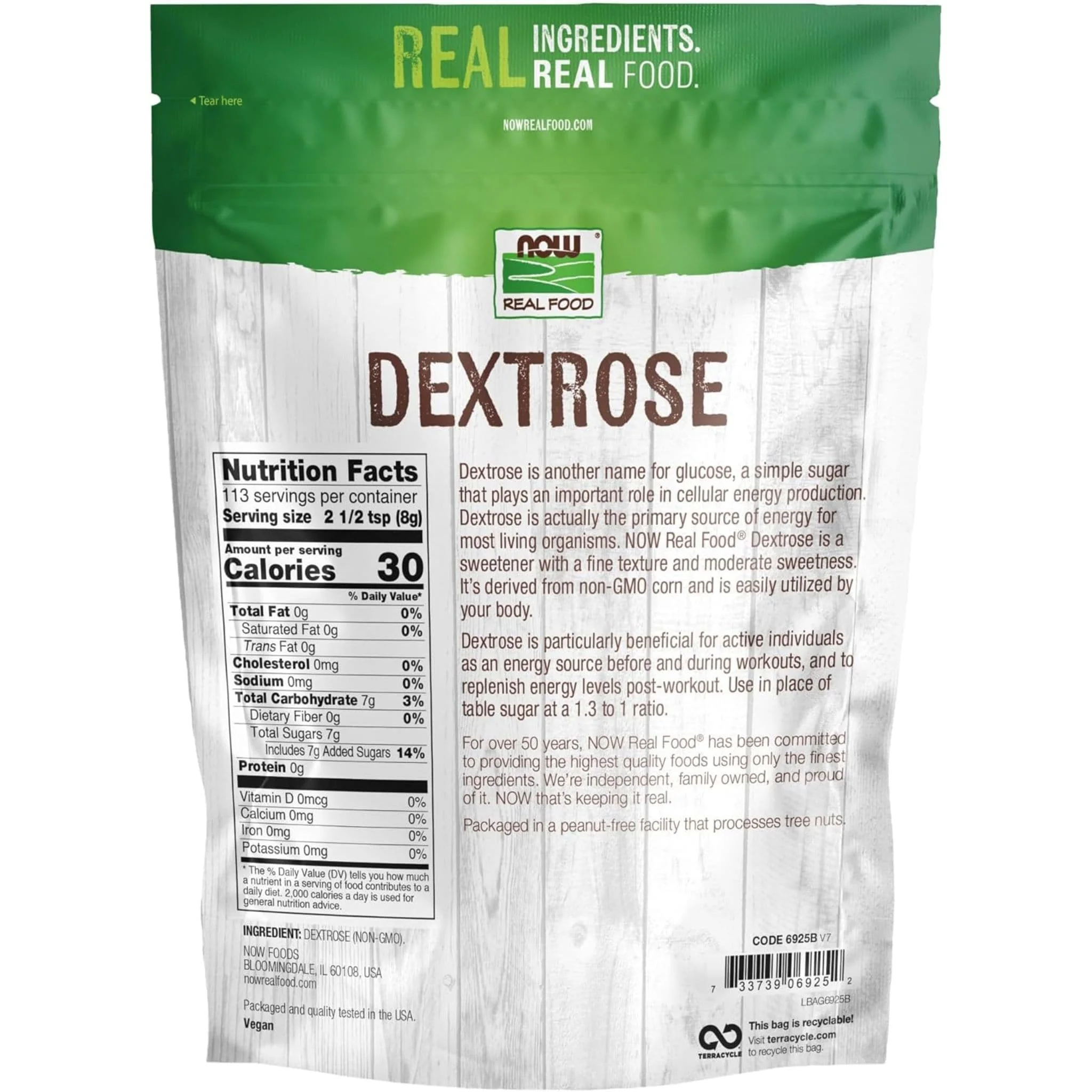 NOW Dextrose Powder (100% Pure and Non-GMO), 907g - Image 3
