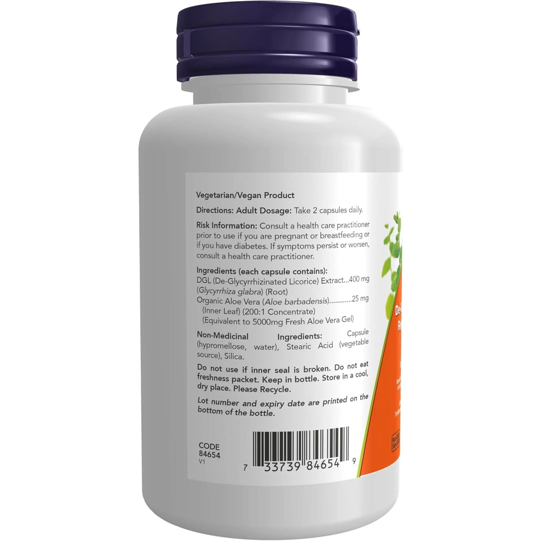 NOW DGL 400mg with Aloe, 100 Vegetable Capsules - Image 3