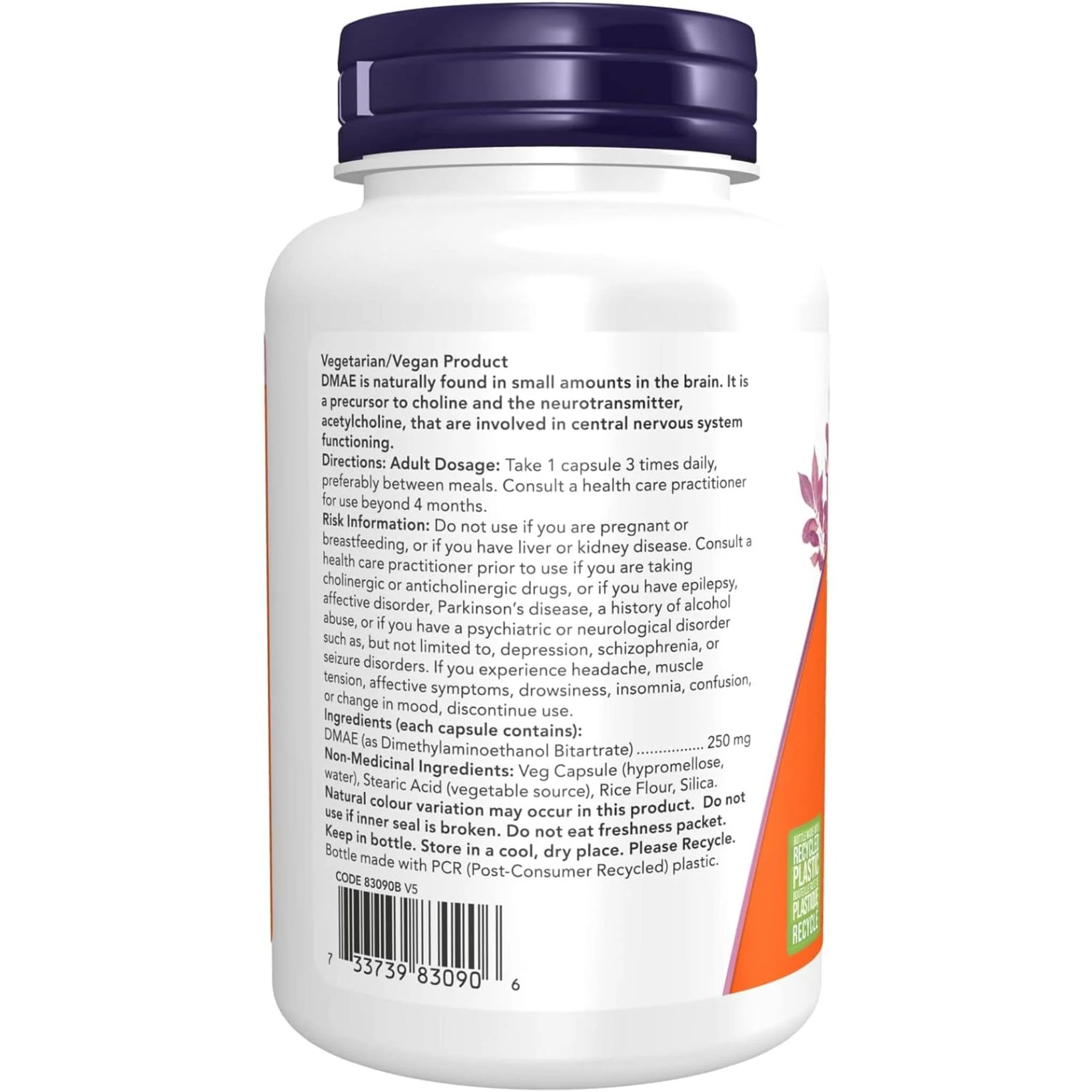 NOW DMAE 250mg, 100 Vcaps - Image 3