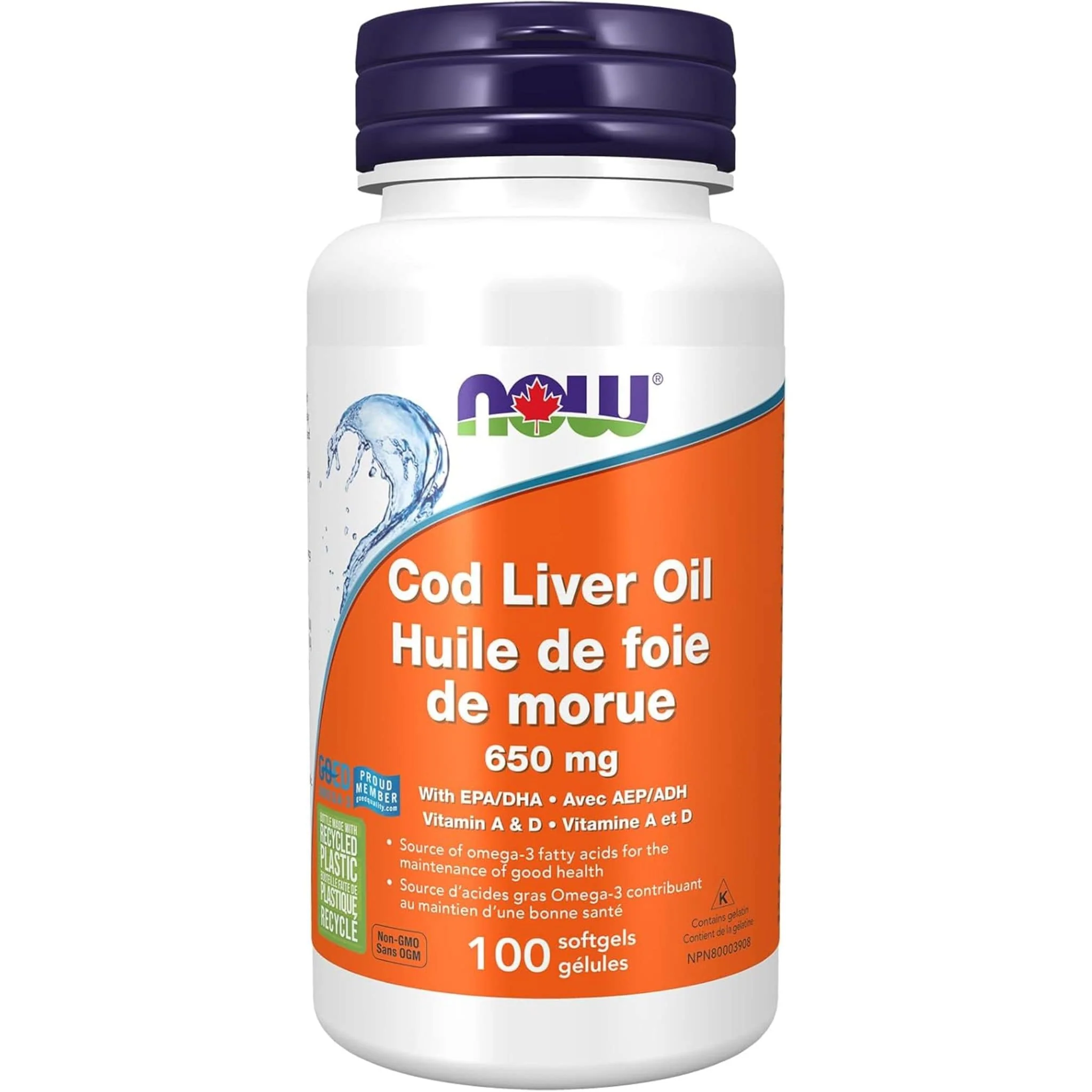 NOW Cod Liver Oil w/ Vitamin A & D, (Double Strength), 100 Softgels - Image 2