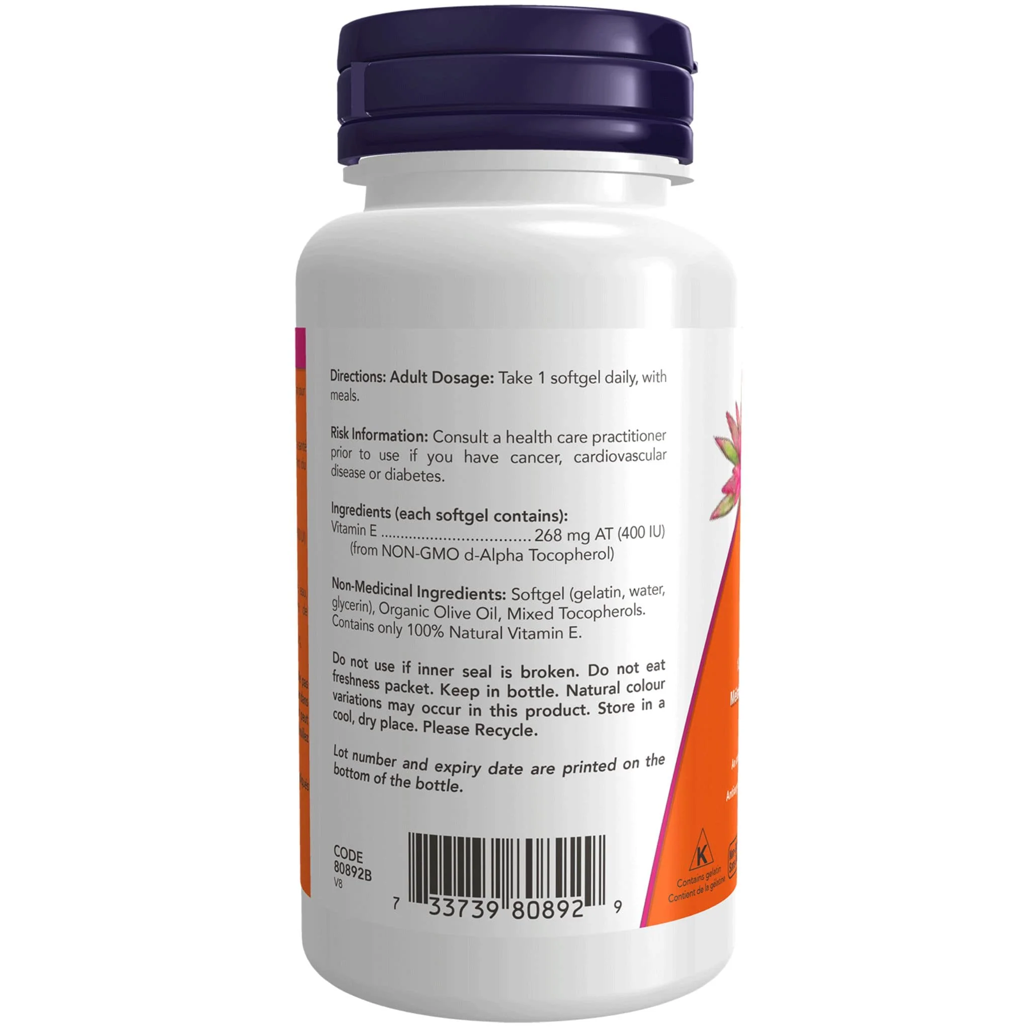 NOW E-400 IU D-Alpha with Mixed Tocopherols and Selenium, 100 Softgels - Image 3
