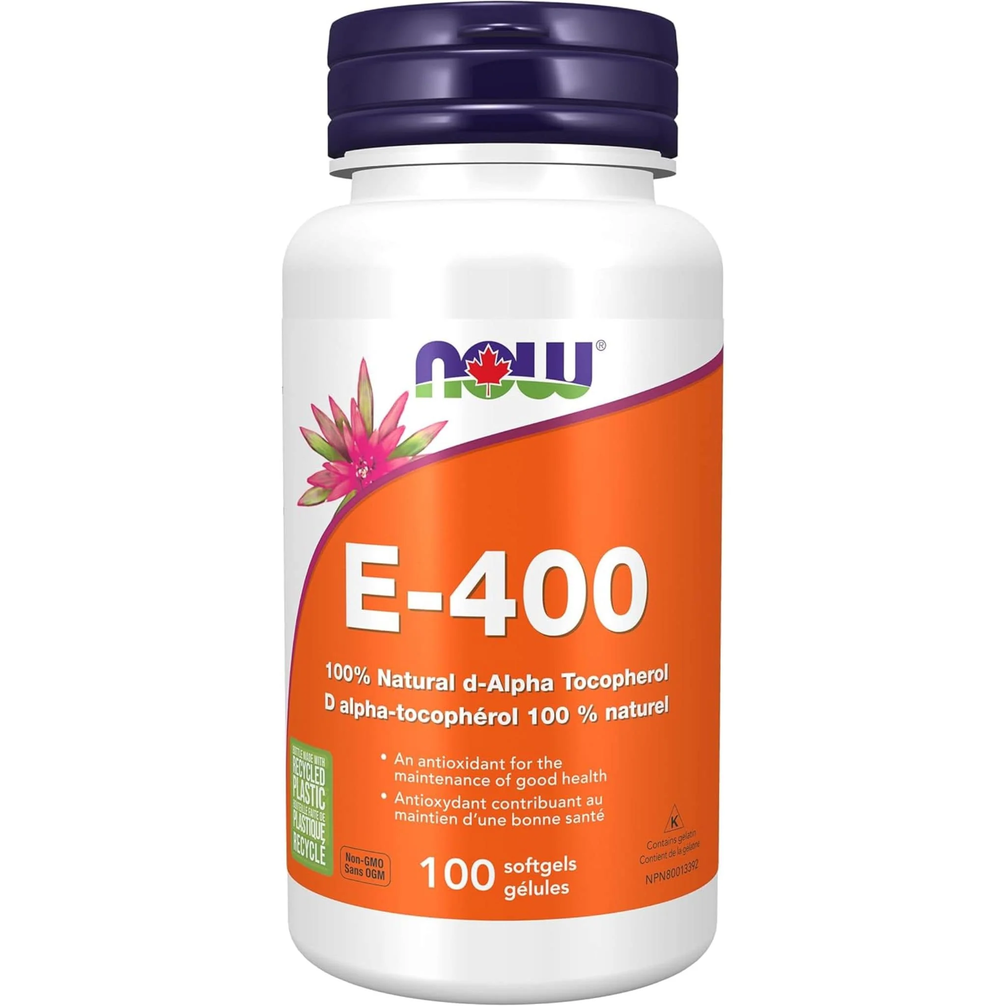 NOW E-400, 100% Natural d-Alpha Tocopherol, 400IU, 100 Softgels - Image 2
