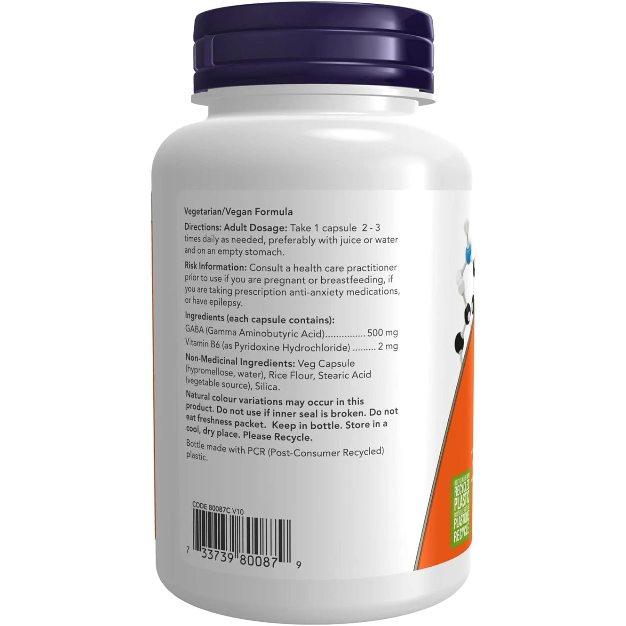 NOW GABA 500mg with Vitamin B6 Capsules - Image 3
