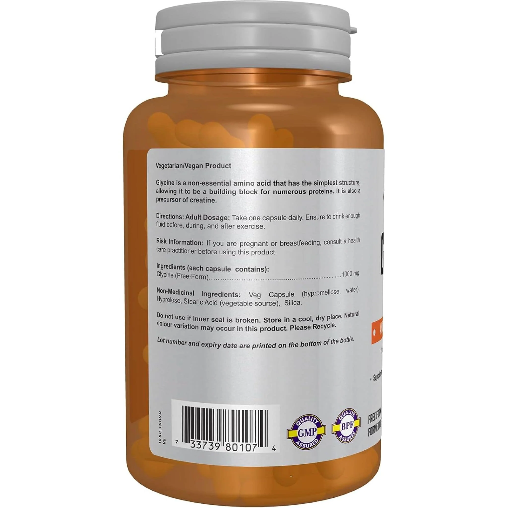 NOW Glycine, 1000mg, 100 Capsules - Image 3