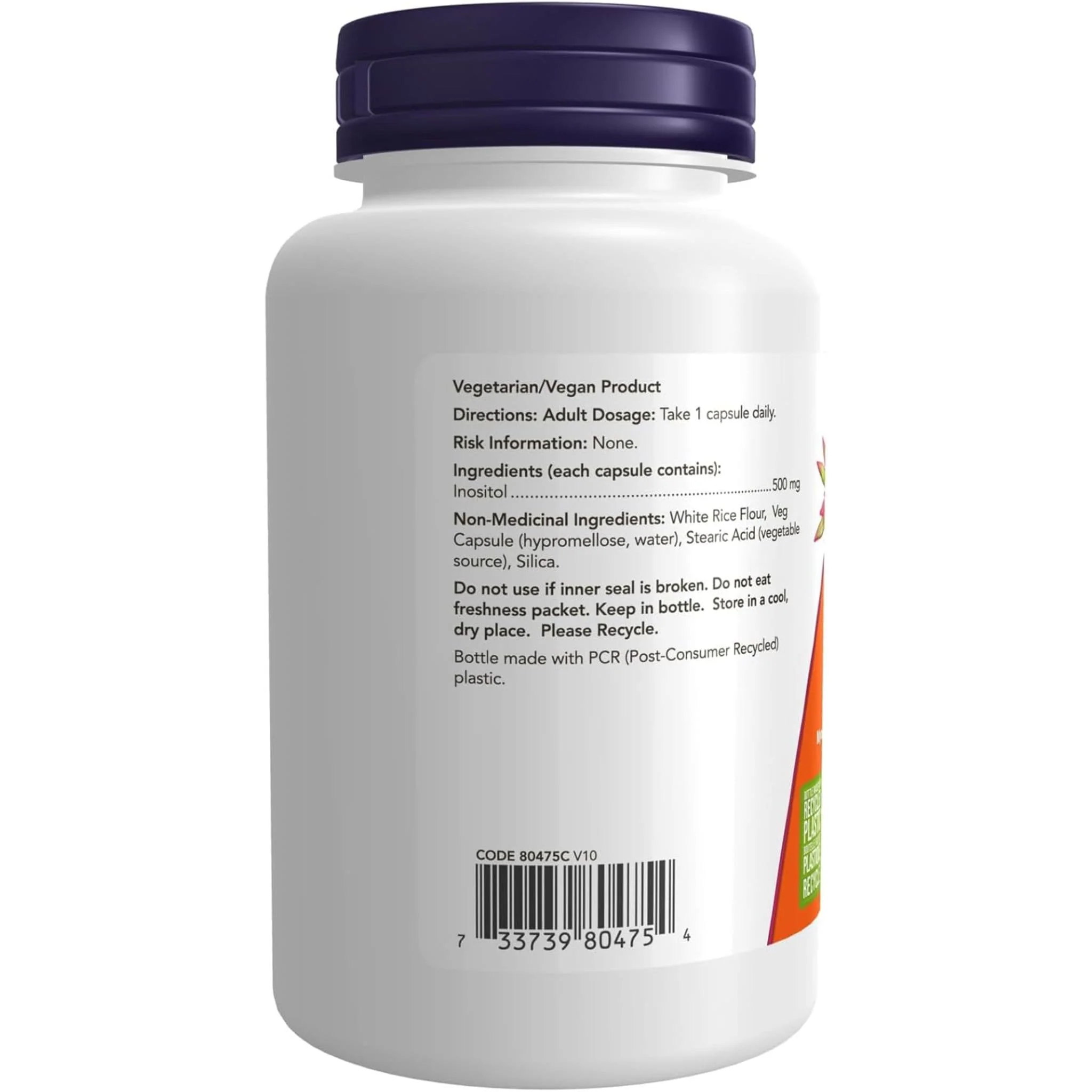 NOW Inositol 500mg, 100 Capsules - Image 2