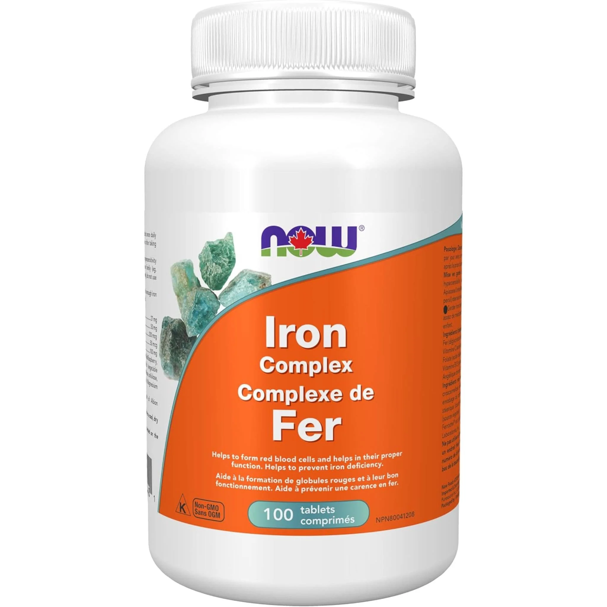 NOW Iron Complex (Ferrochel Chelated Iron Bisglycinate 27mg), 100 Tablets - Image 2