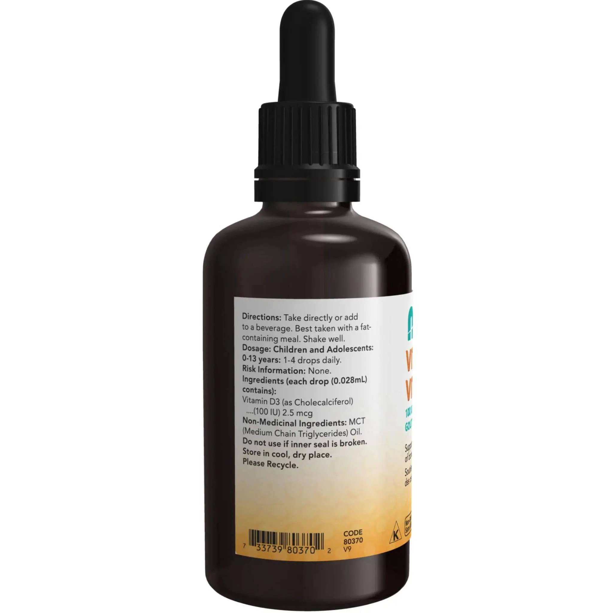 NOW Vitamin D3, Kids Liquid Drops, 100IU, 60ml - Image 3