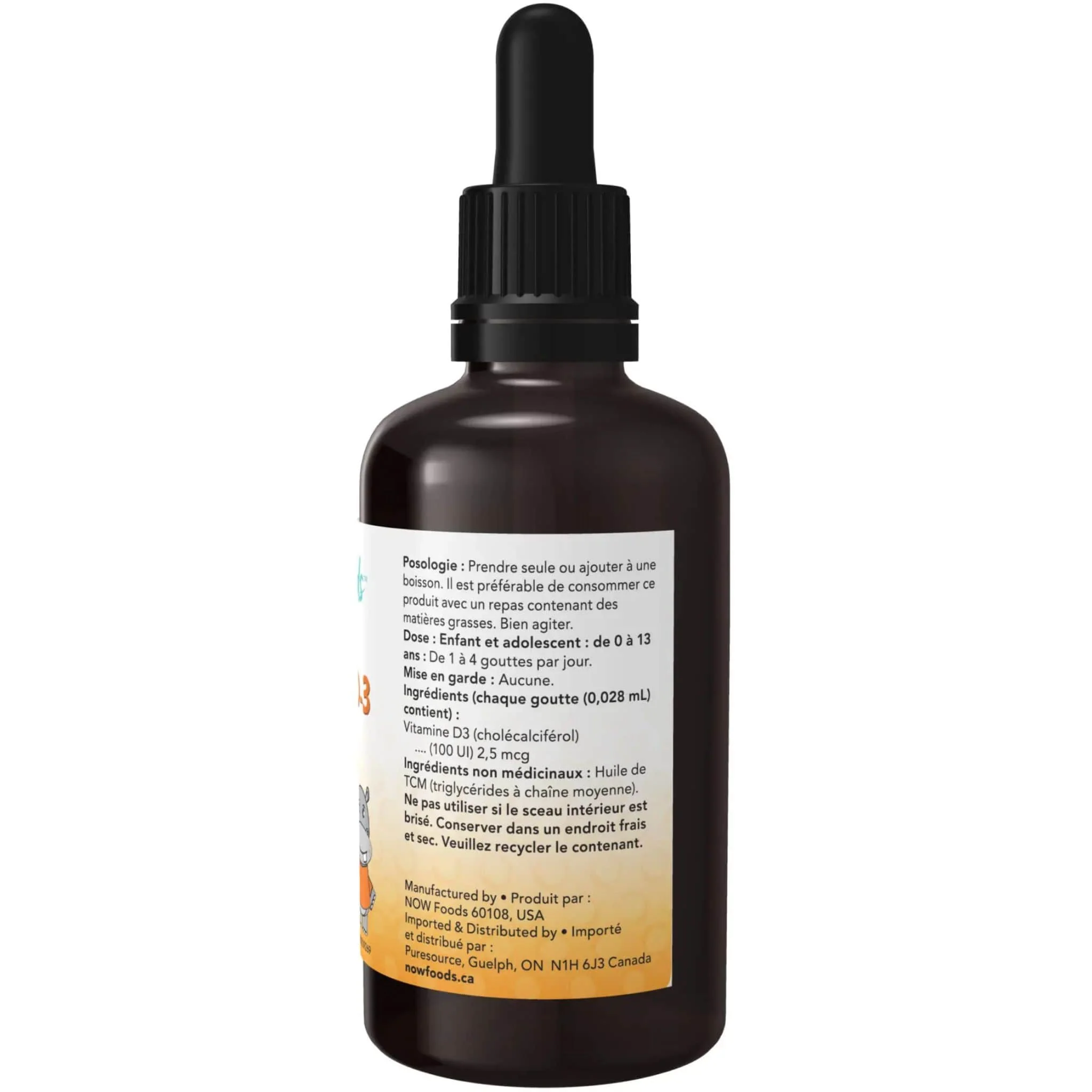 NOW Vitamin D3, Kids Liquid Drops, 100IU, 60ml - Image 4