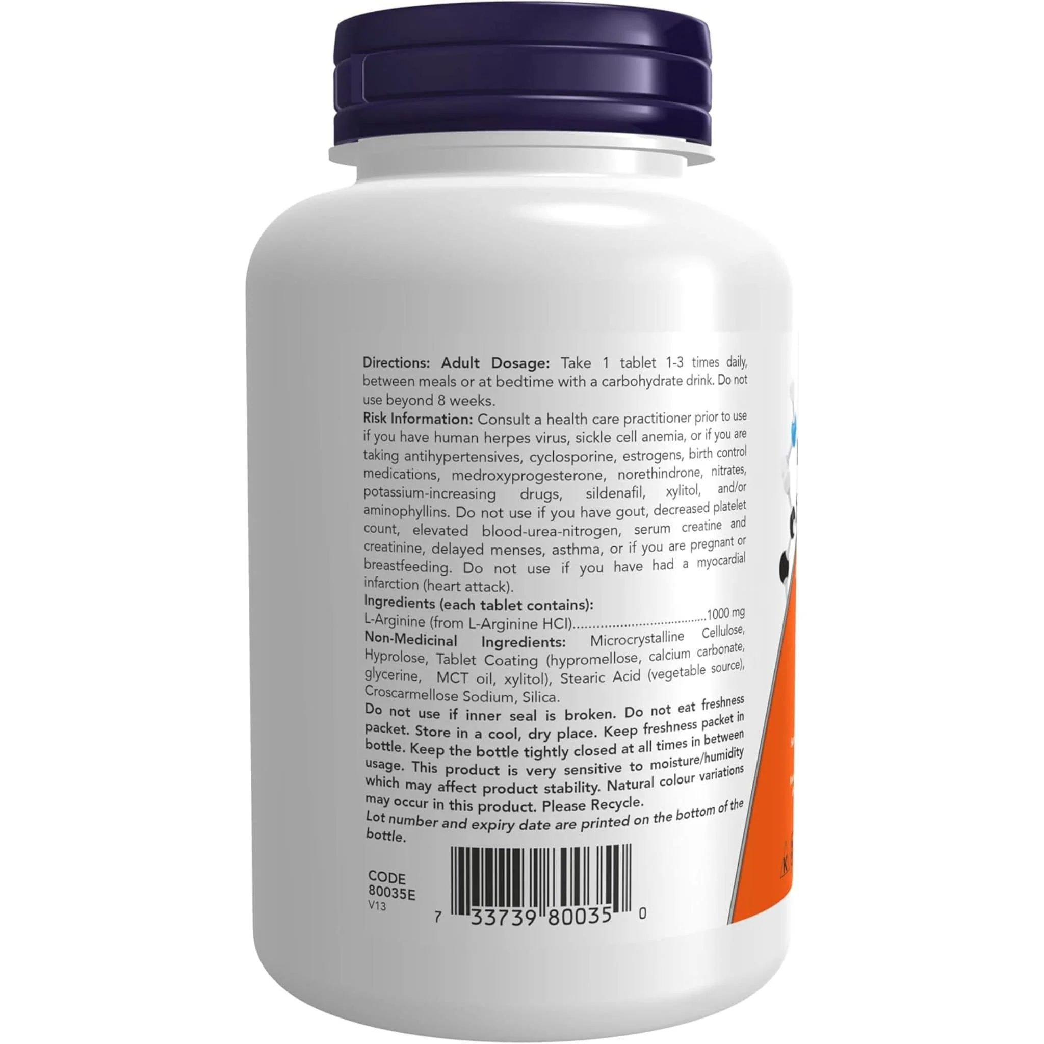 NOW L-Arginine 1000mg, 120 Tablets - Image 2