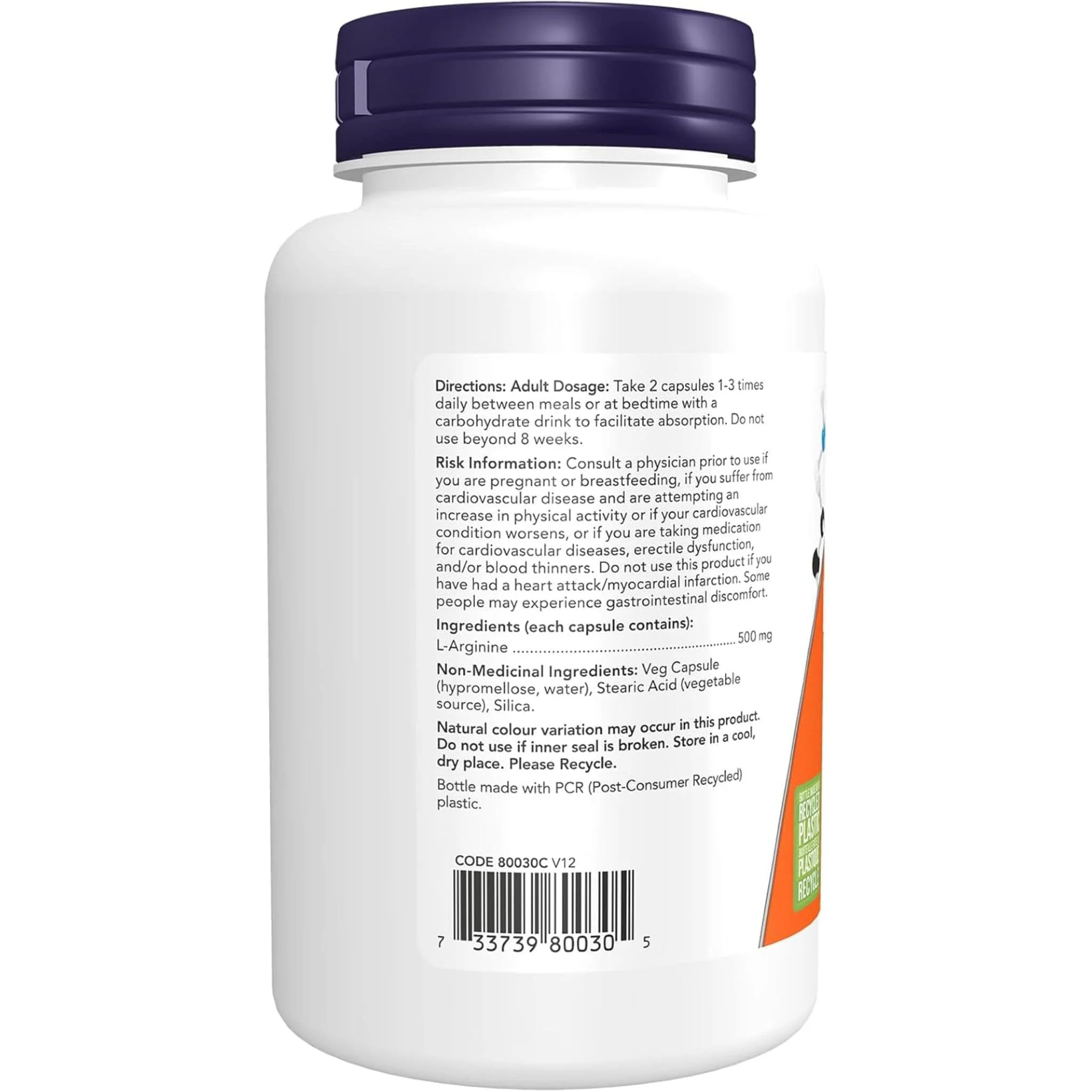 NOW L-Arginine 500mg Capsules - Image 2